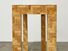 Rattan Parsons Style Console Table - Midcentury Organic Modern Woven Chevron