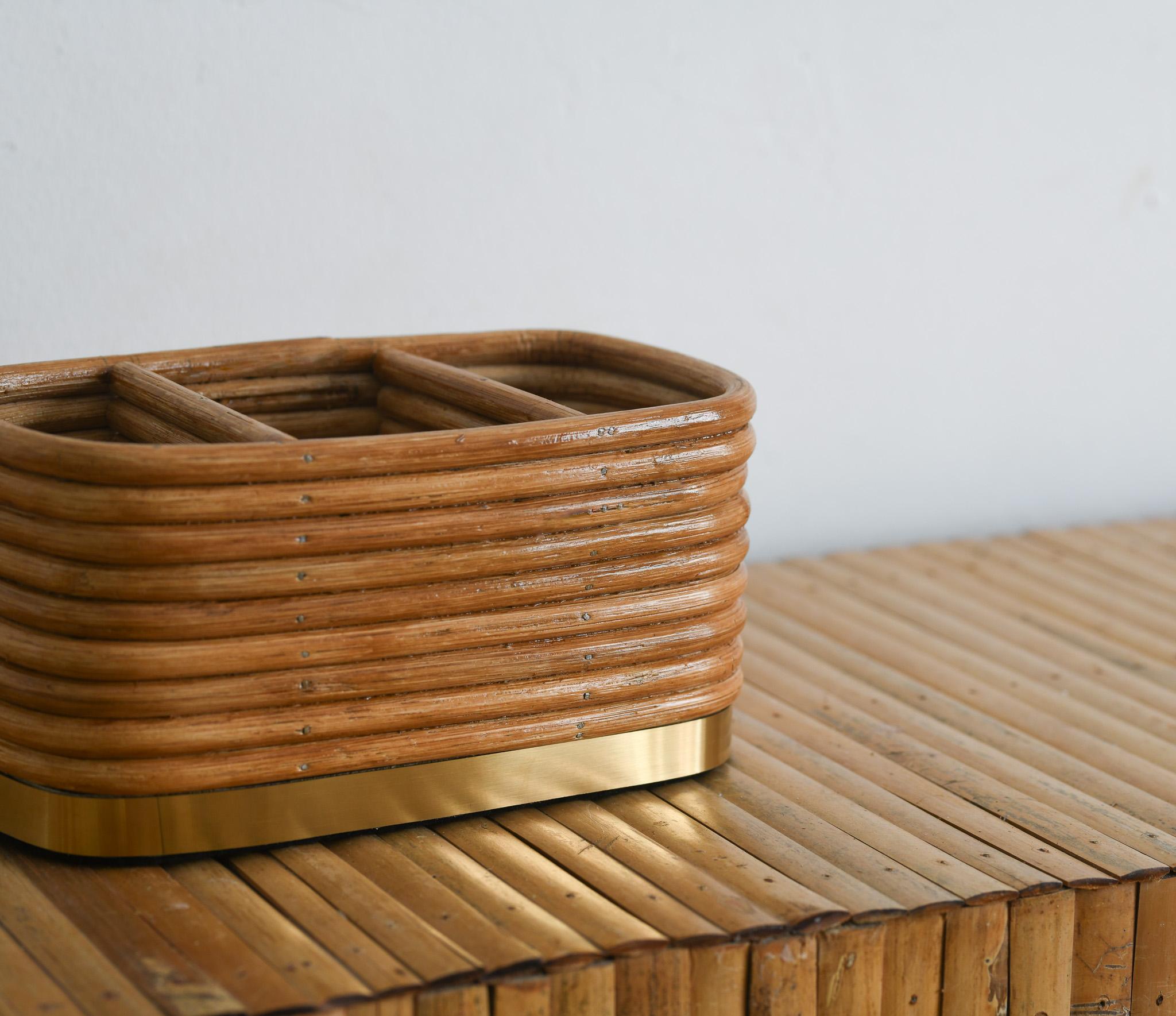 Unknown Rattan Pencil Reed Desk Organizer Mid Century Modern For Sale