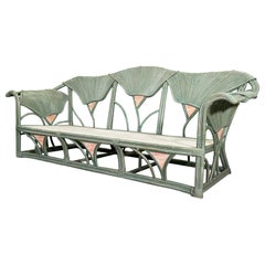 Rattan Pencil Reed Floral Motif Garden Sofa