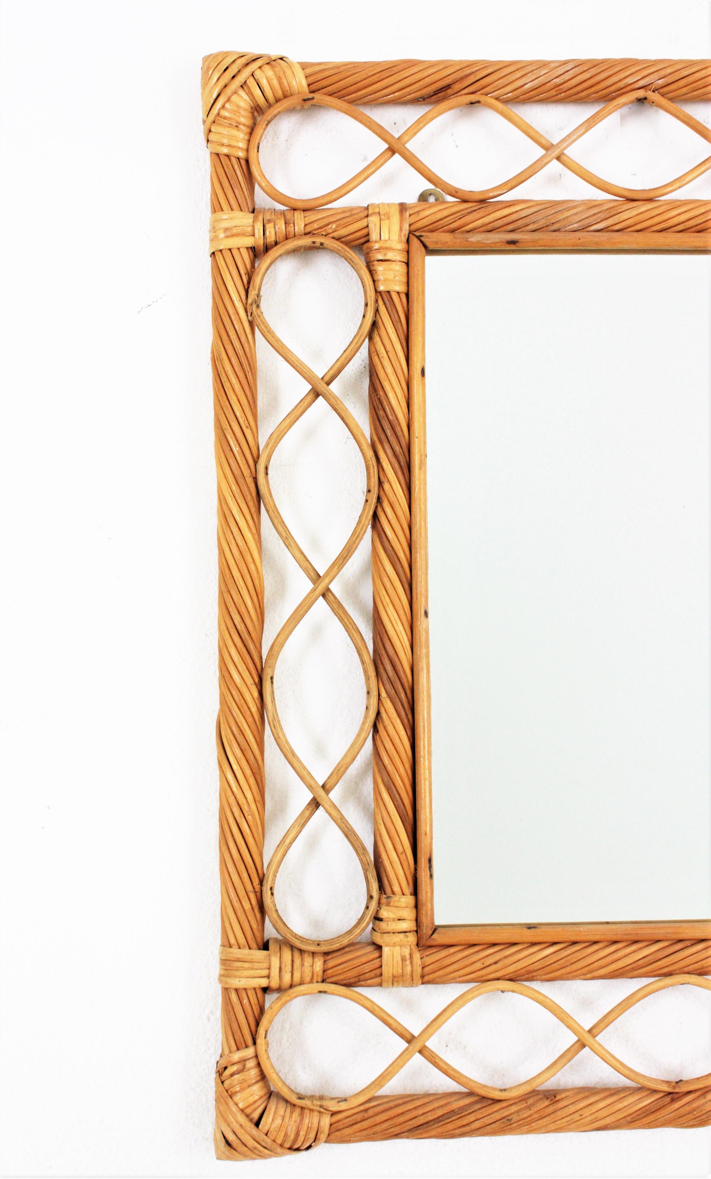 Hand-Crafted Rattan Pencil Reed Franco Albini Style Rectangular Mirror