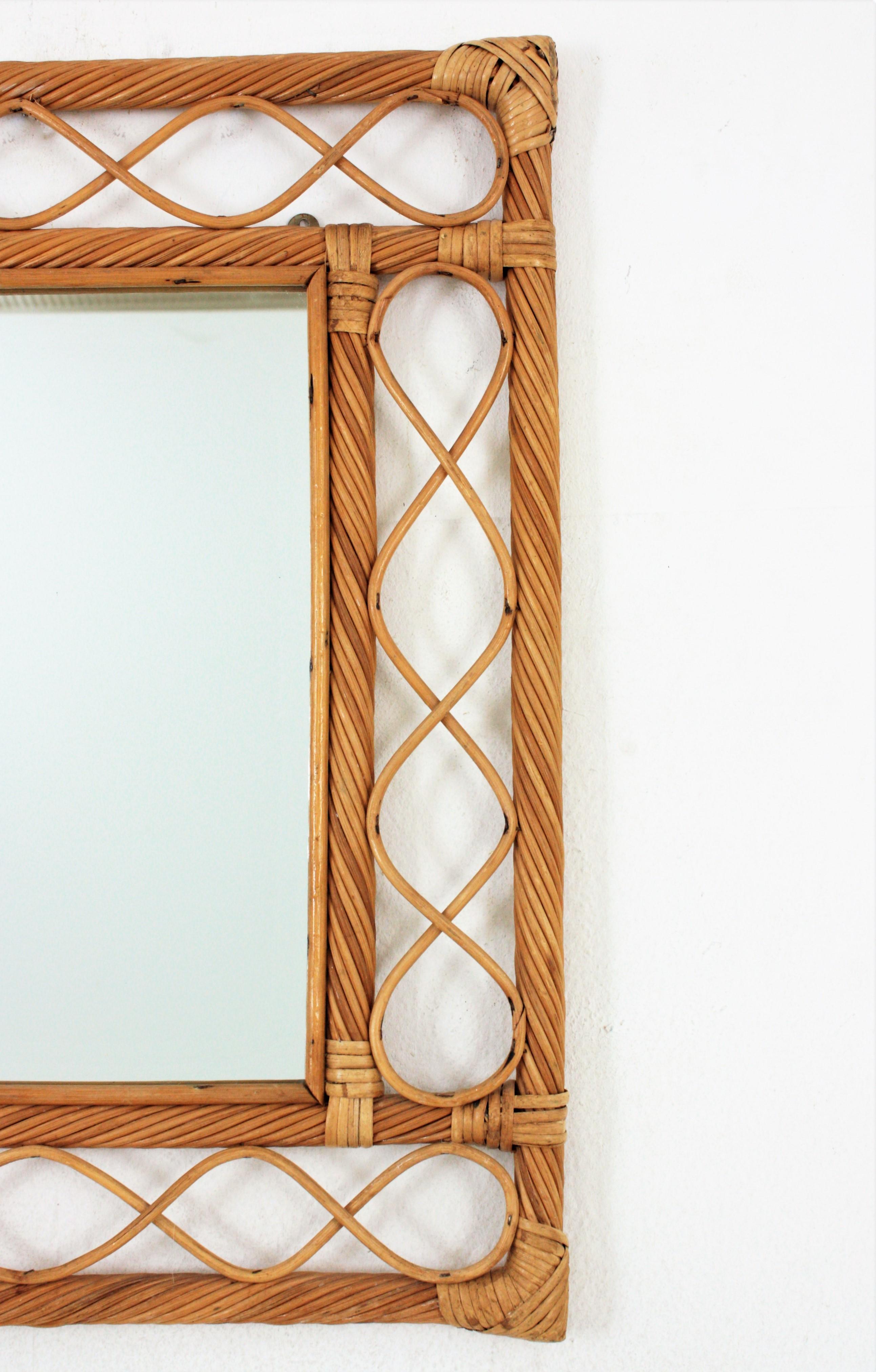 20th Century Rattan Pencil Reed Franco Albini Style Rectangular Mirror