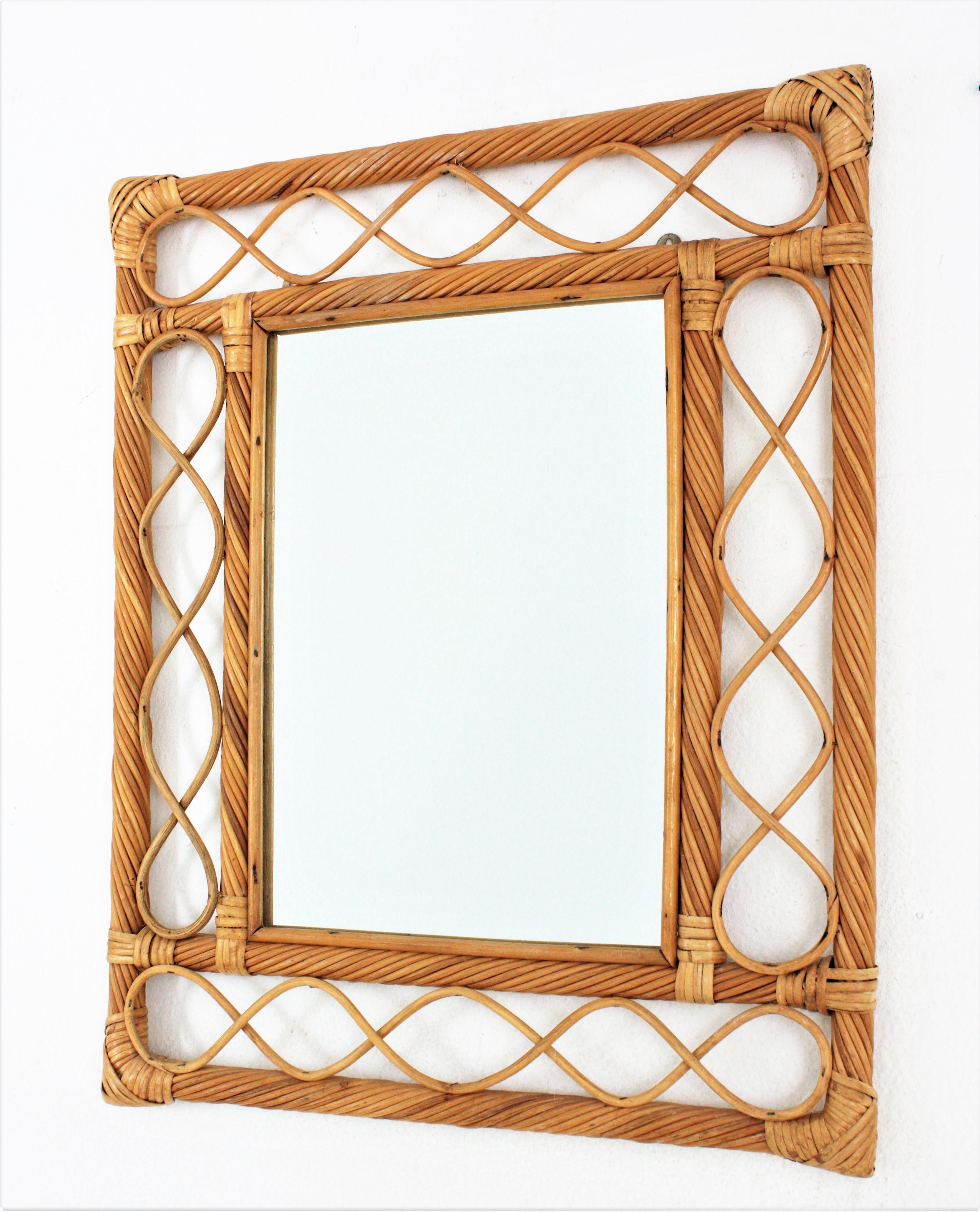 Bamboo Rattan Pencil Reed Franco Albini Style Rectangular Mirror