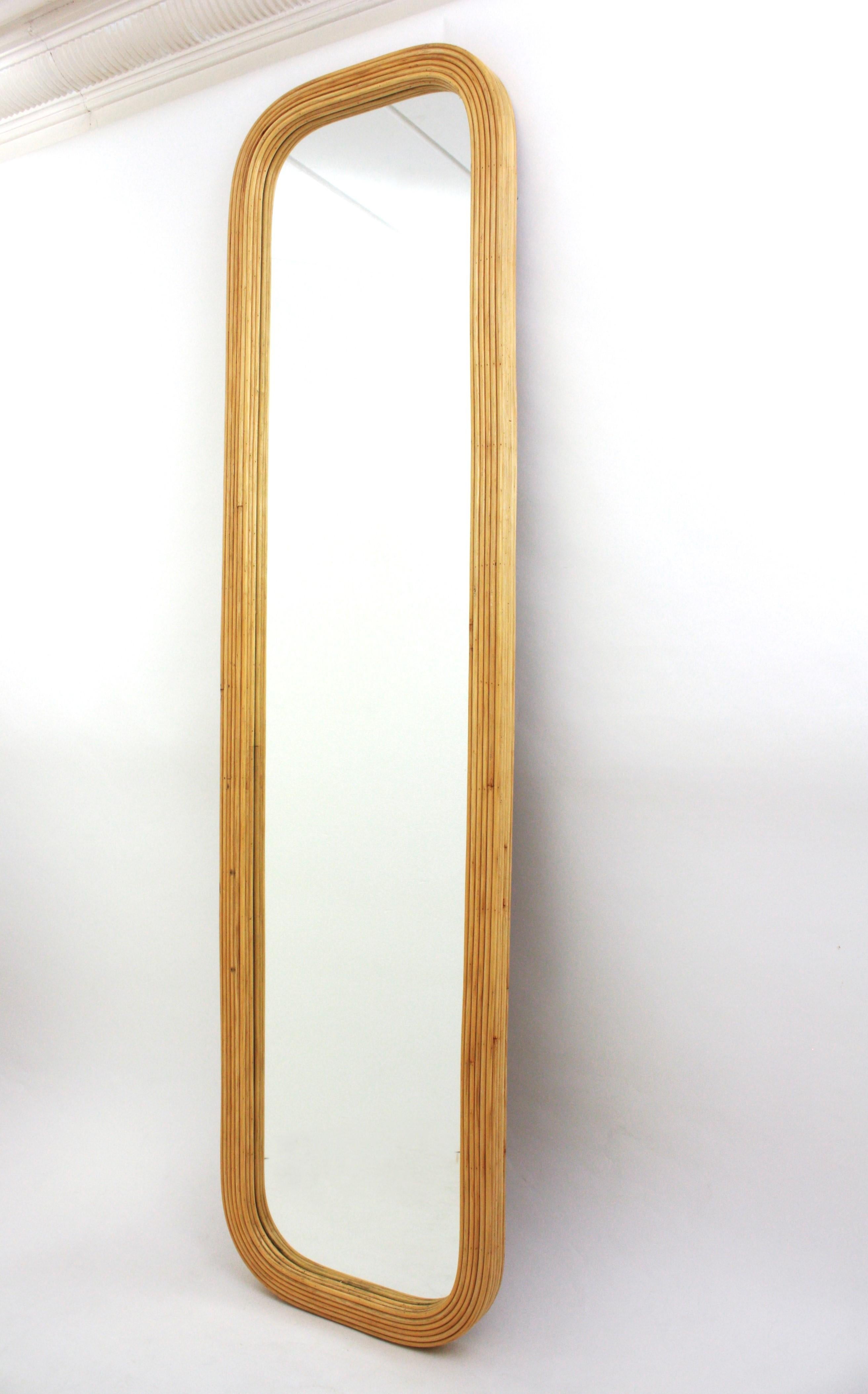 Italian Rattan Pencil Reed Full Length Rectangular Mirror