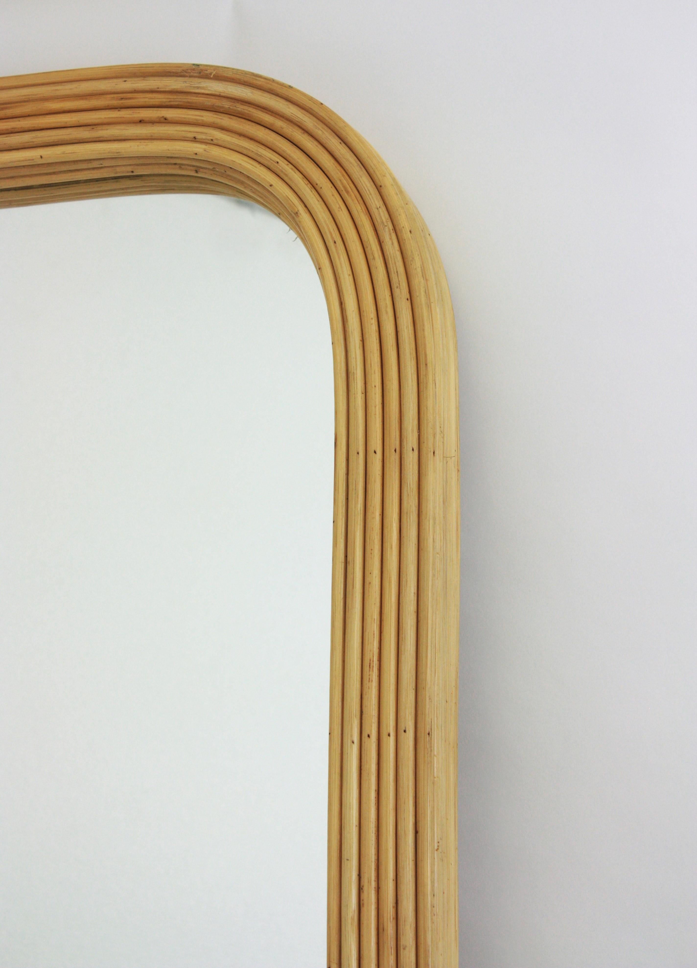 Rattan Pencil Reed Full Length Rectangular Mirror In Good Condition In Barcelona, ES
