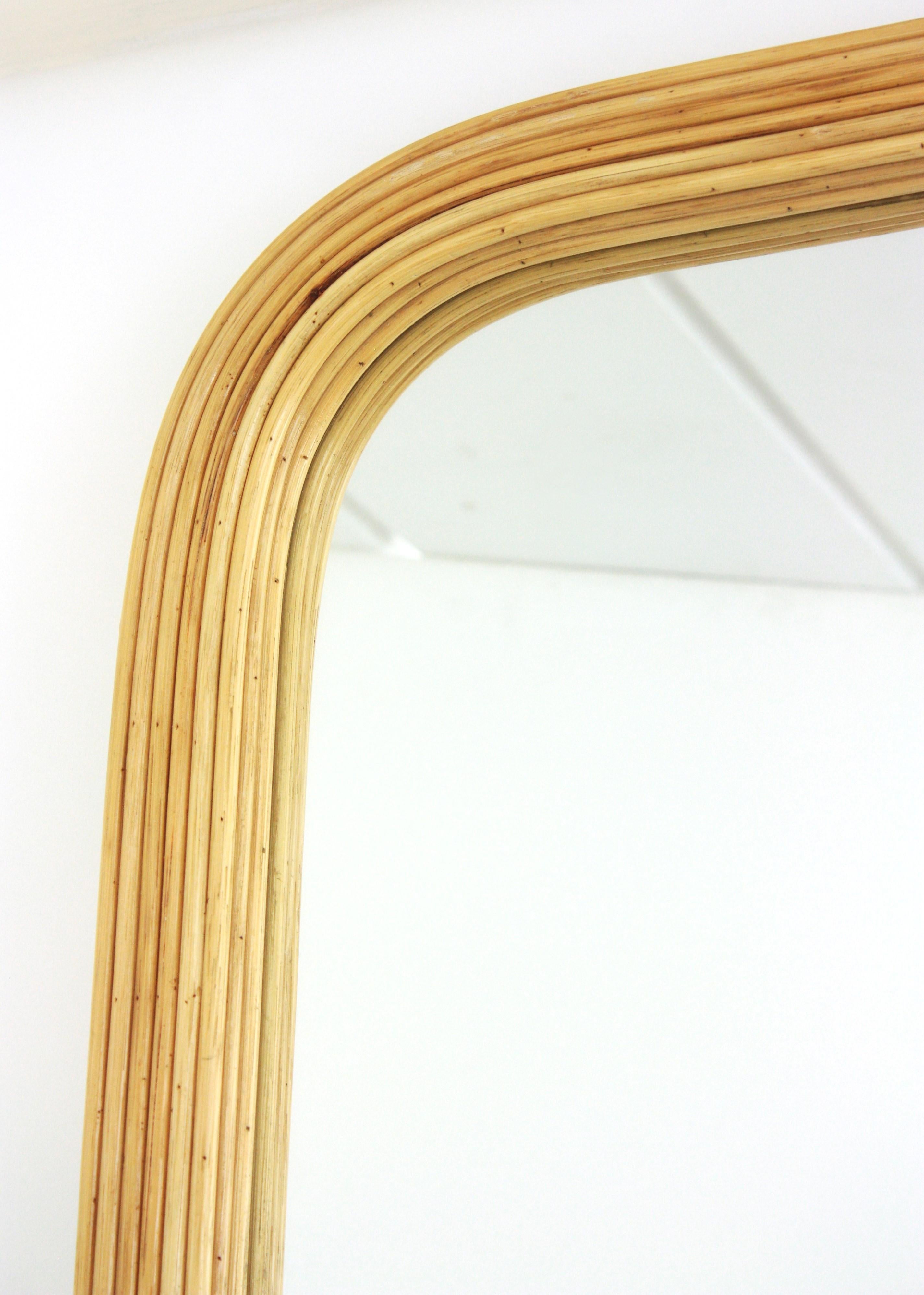 Leather Rattan Pencil Reed Full Length Rectangular Mirror