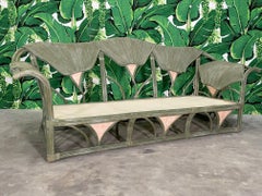 Rattan Pencil Reed Garden Sofa in a Floral Motif