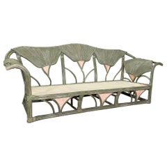 Rattan Pencil Reed Garden Sofa in a Floral Motif