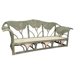 Rattan Pencil Reed Garden Sofa in a Floral Motif