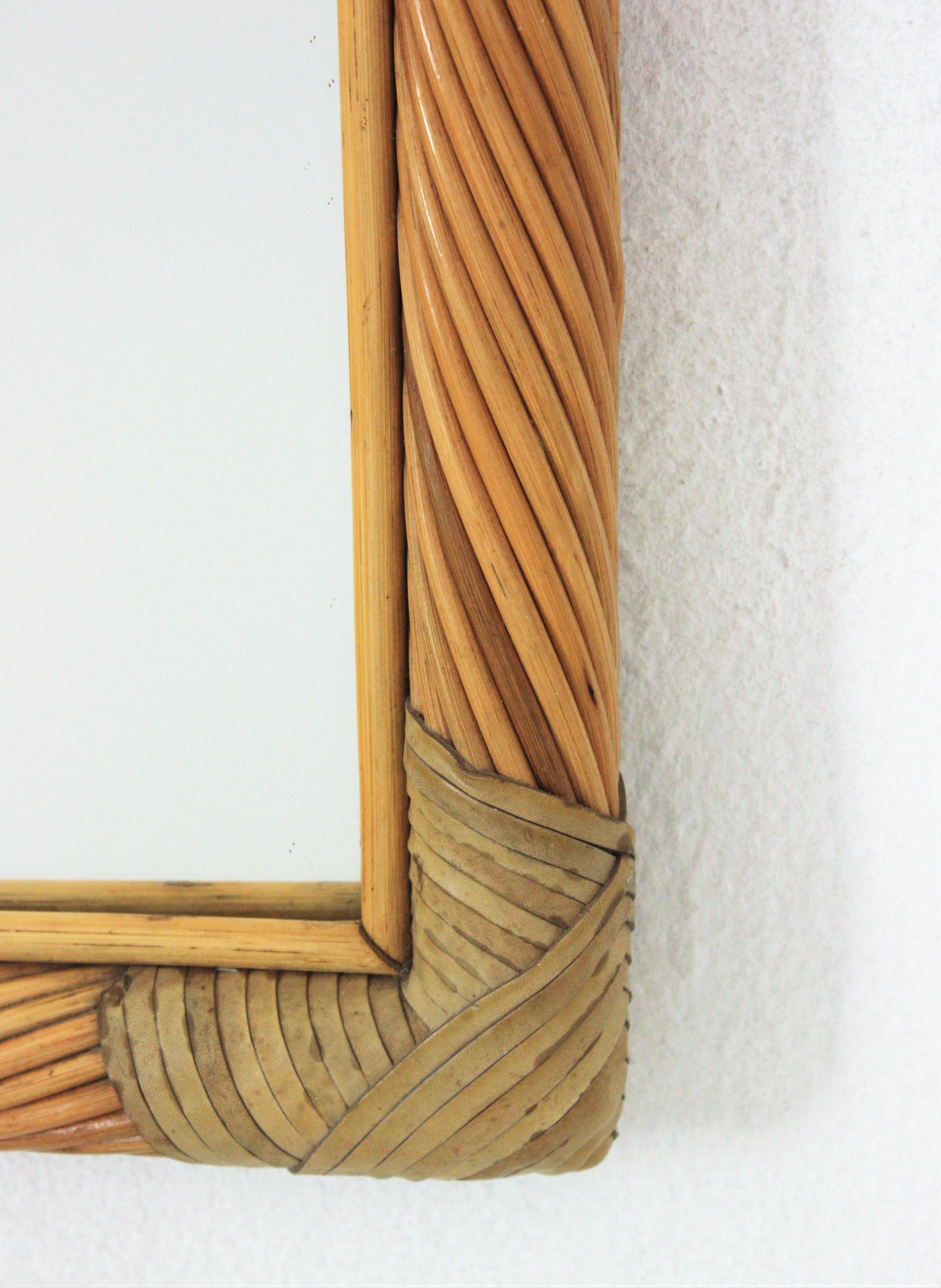 20th Century Rattan Pencil Reed Rectangular Mirror For Sale