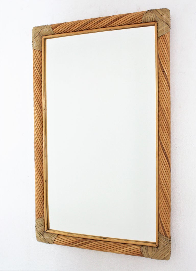Rattan Pencil Reed Rectangular Mirror For Sale at 1stDibs