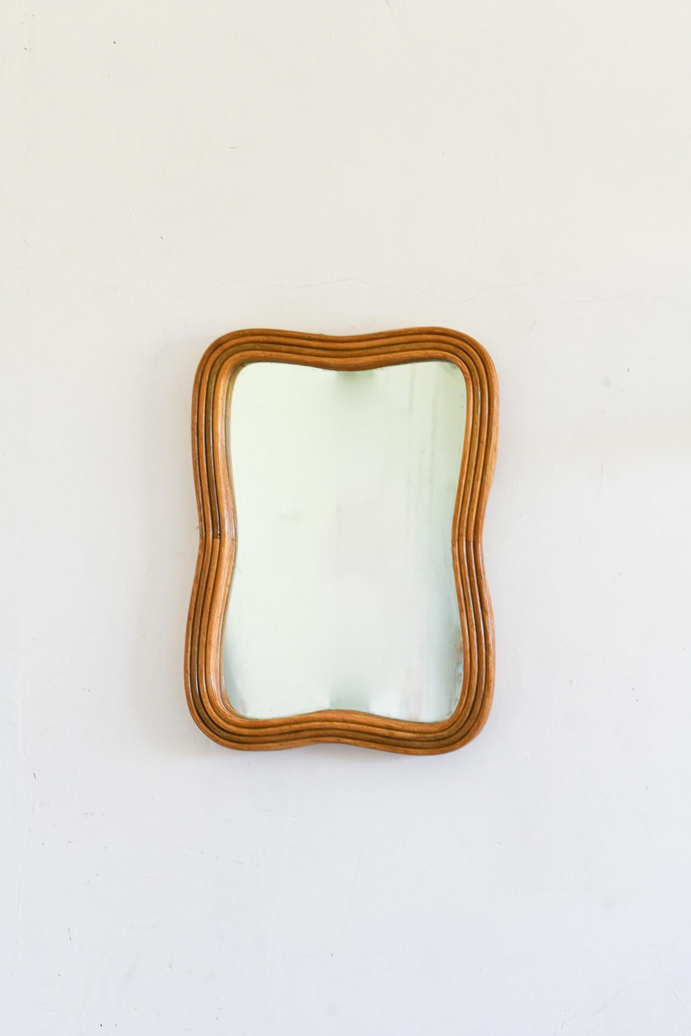 Hand-Crafted Rattan Pencil Reed Wall Mounted Mirror For Sale