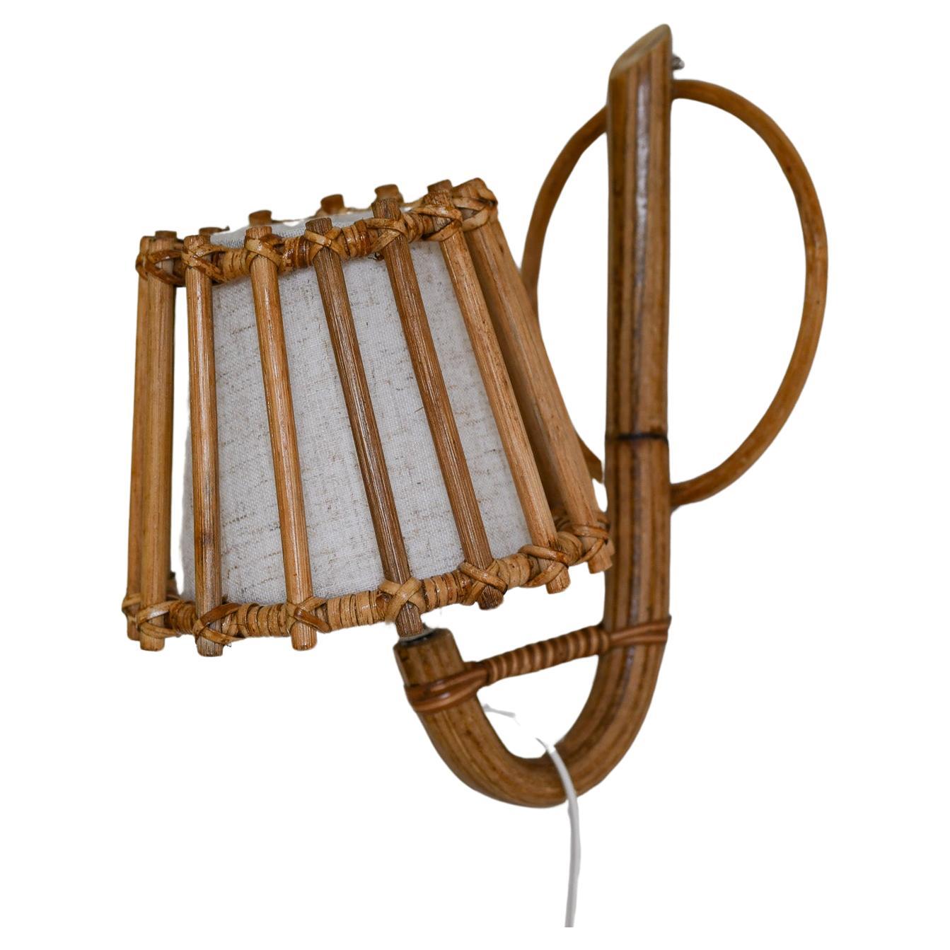 Rattan Pencil Reed Mid-Century Modern Wall Lamp  For Sale