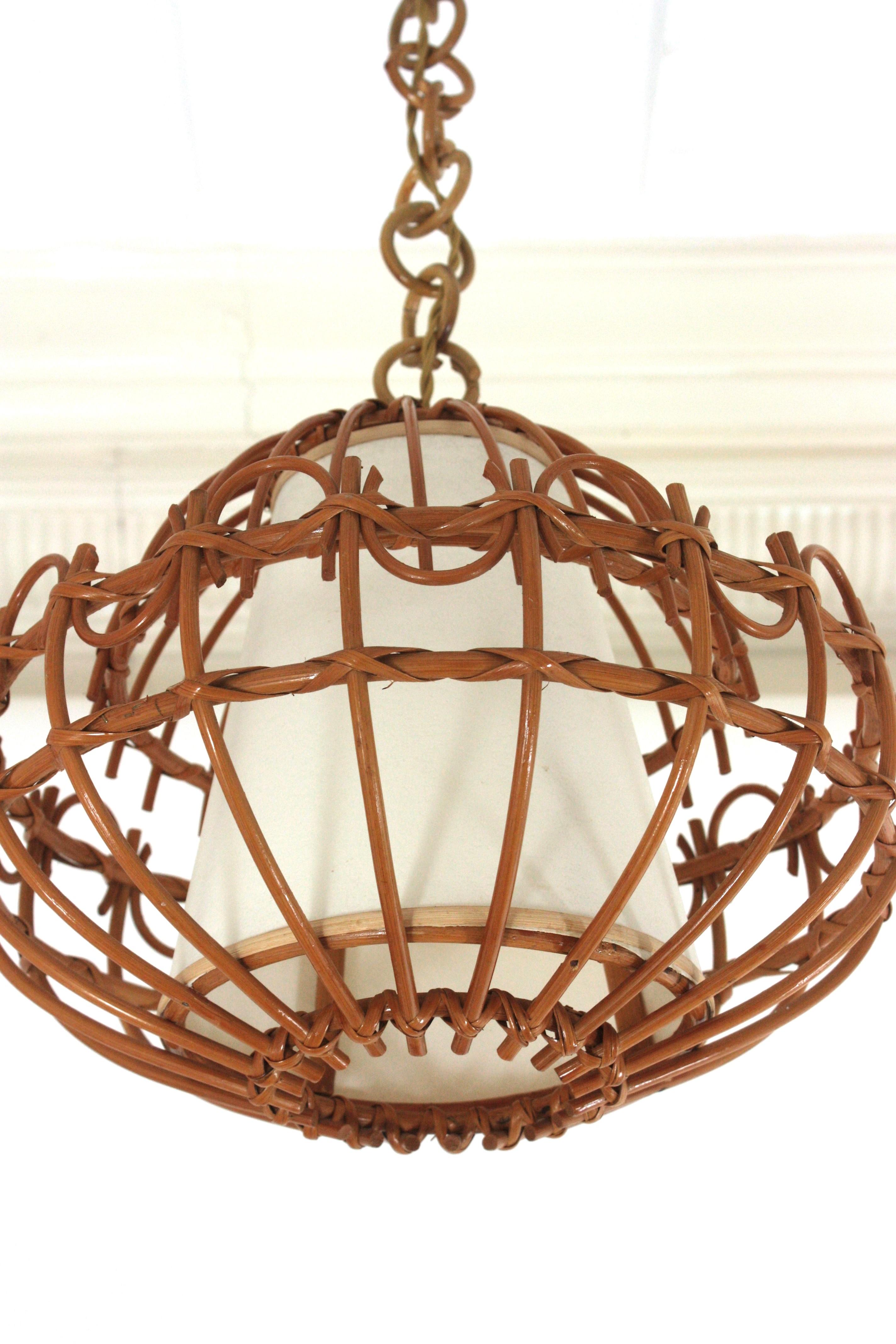 Rattan Pendant Hanging Light / Lantern, 1960s  For Sale 2
