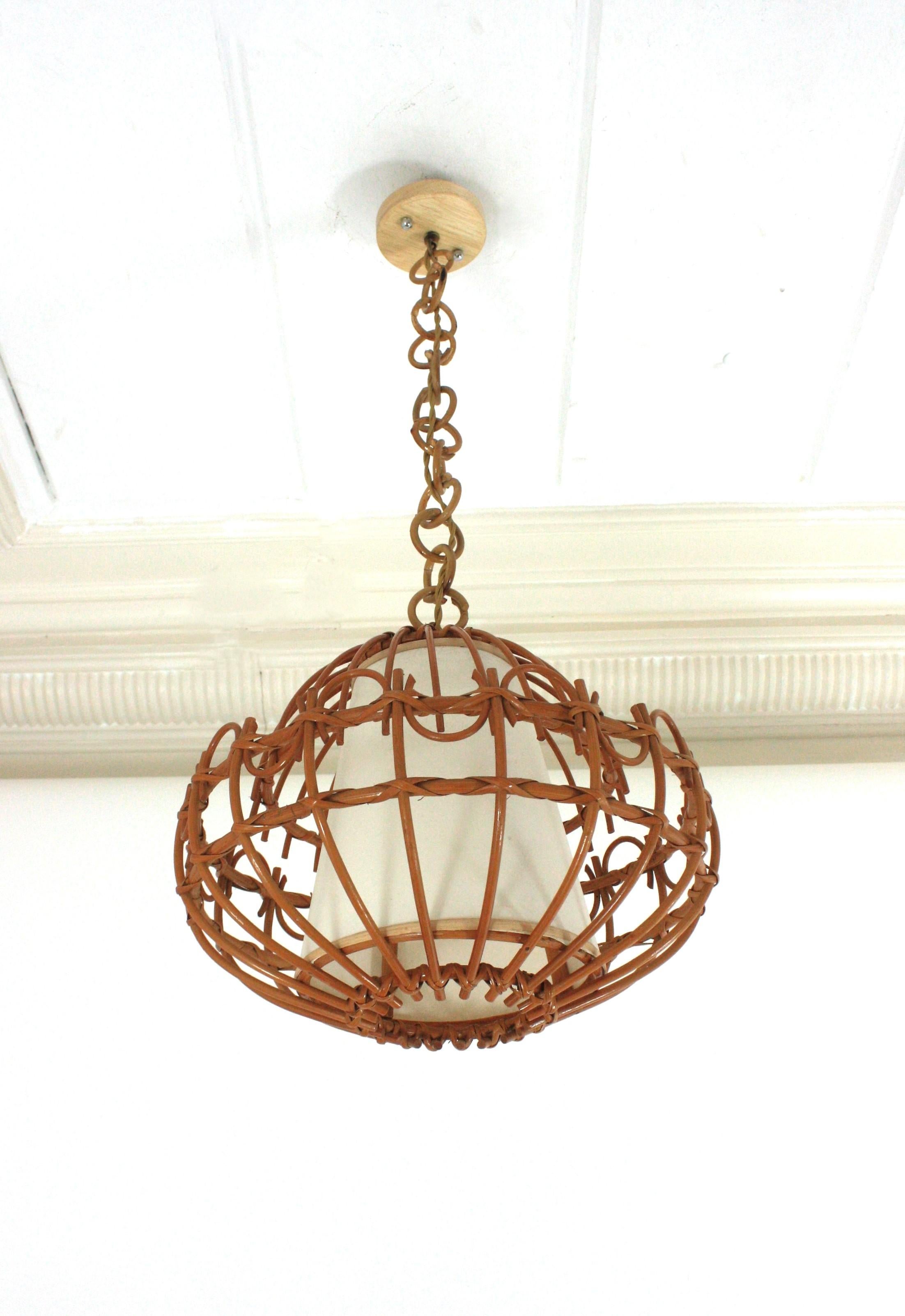 Rattan Pendant Hanging Light / Lantern, 1960s  For Sale 3