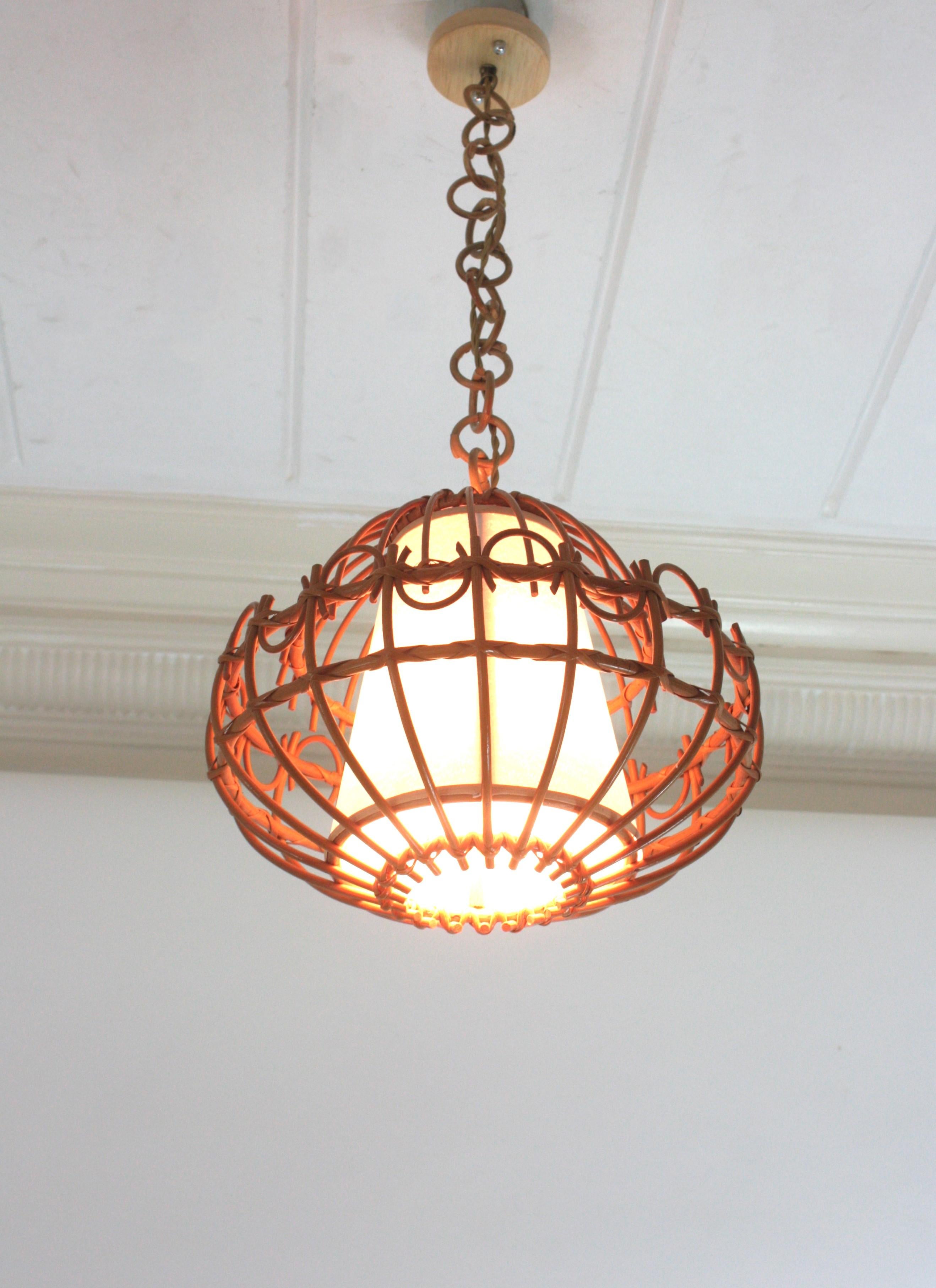 Lampe suspendue/lanterne en rotin, années 1960  en vente 4