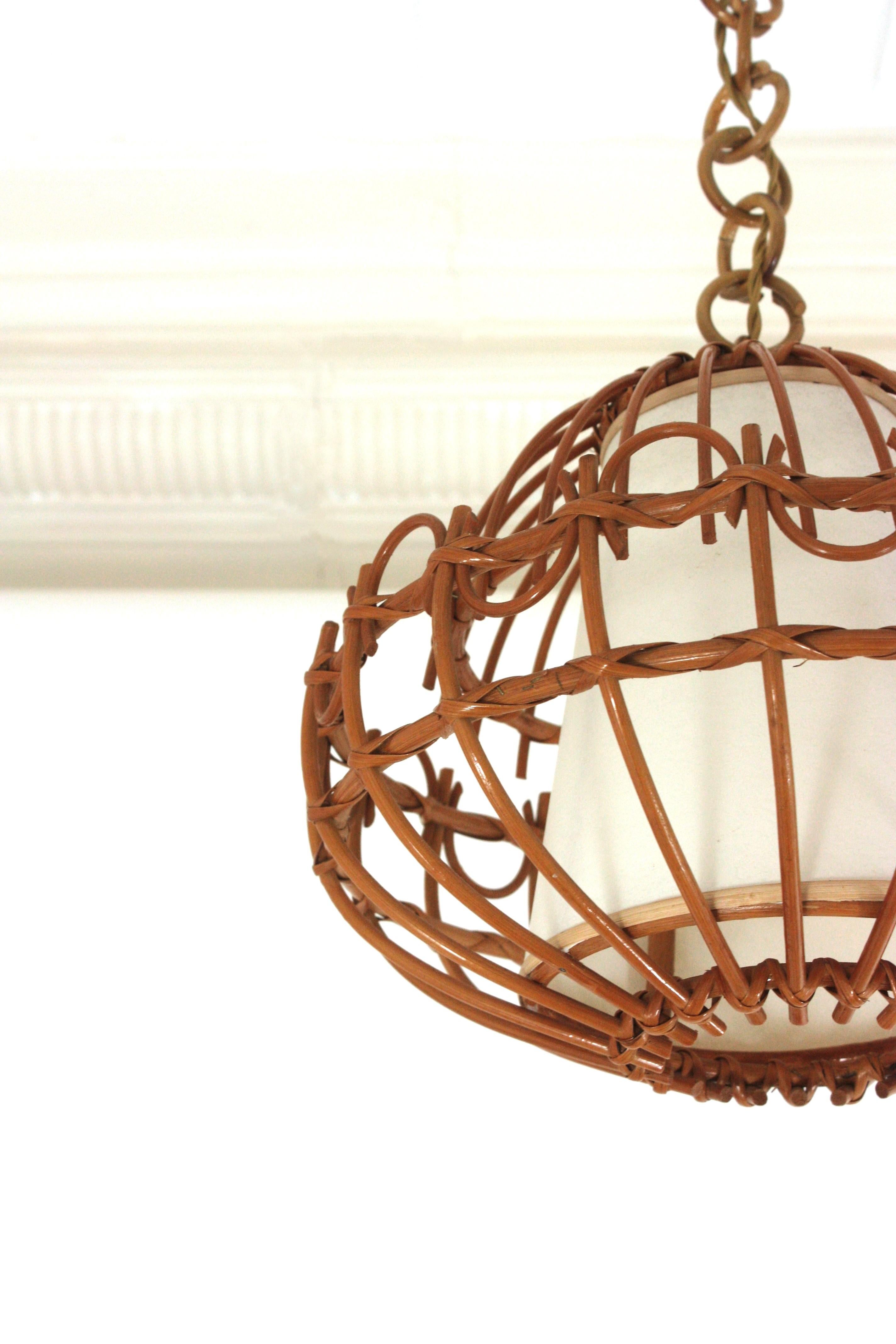Lampe suspendue/lanterne en rotin, années 1960  en vente 5