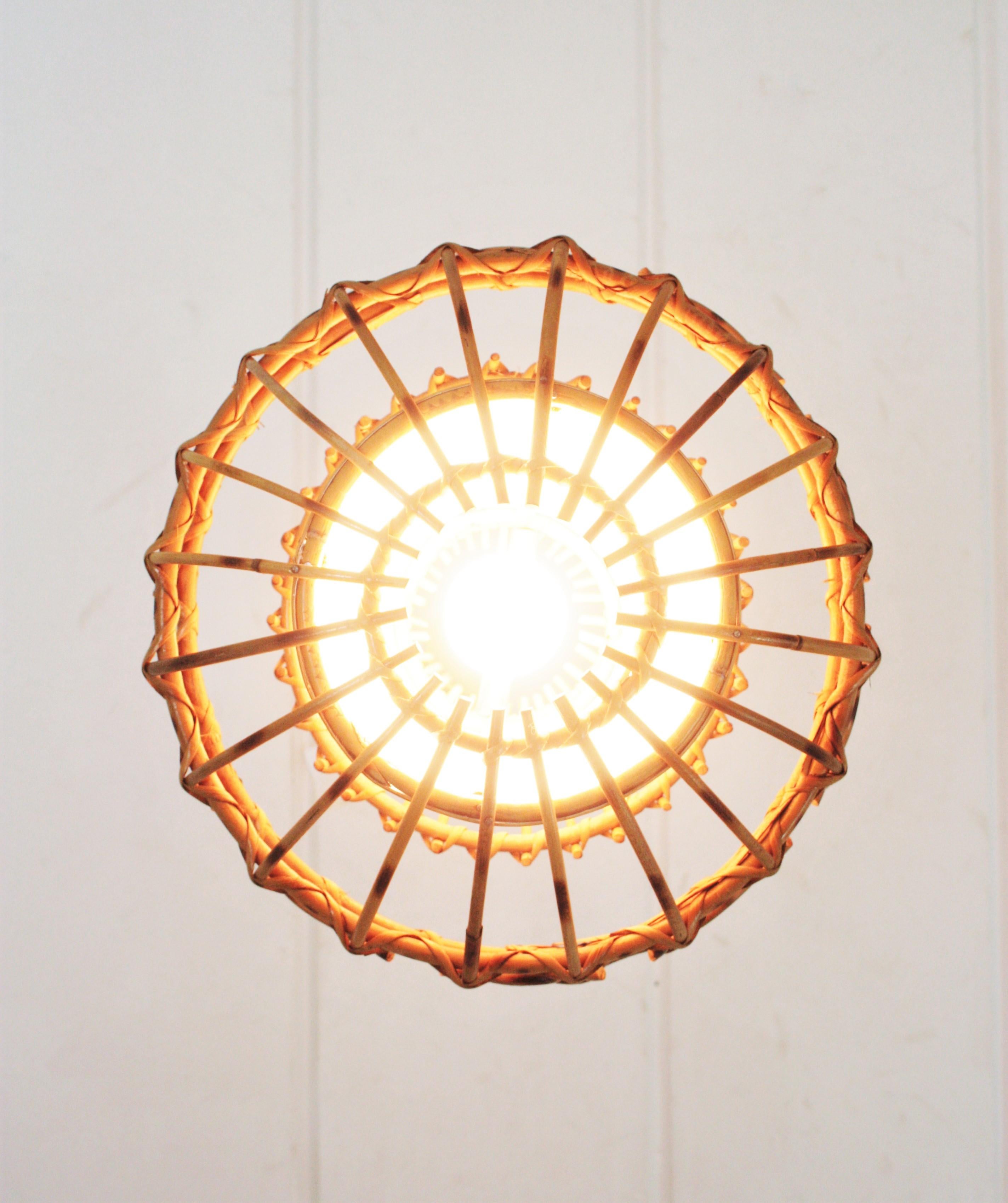 Rattan Pendant Hanging Light / Lantern, 1960s 3
