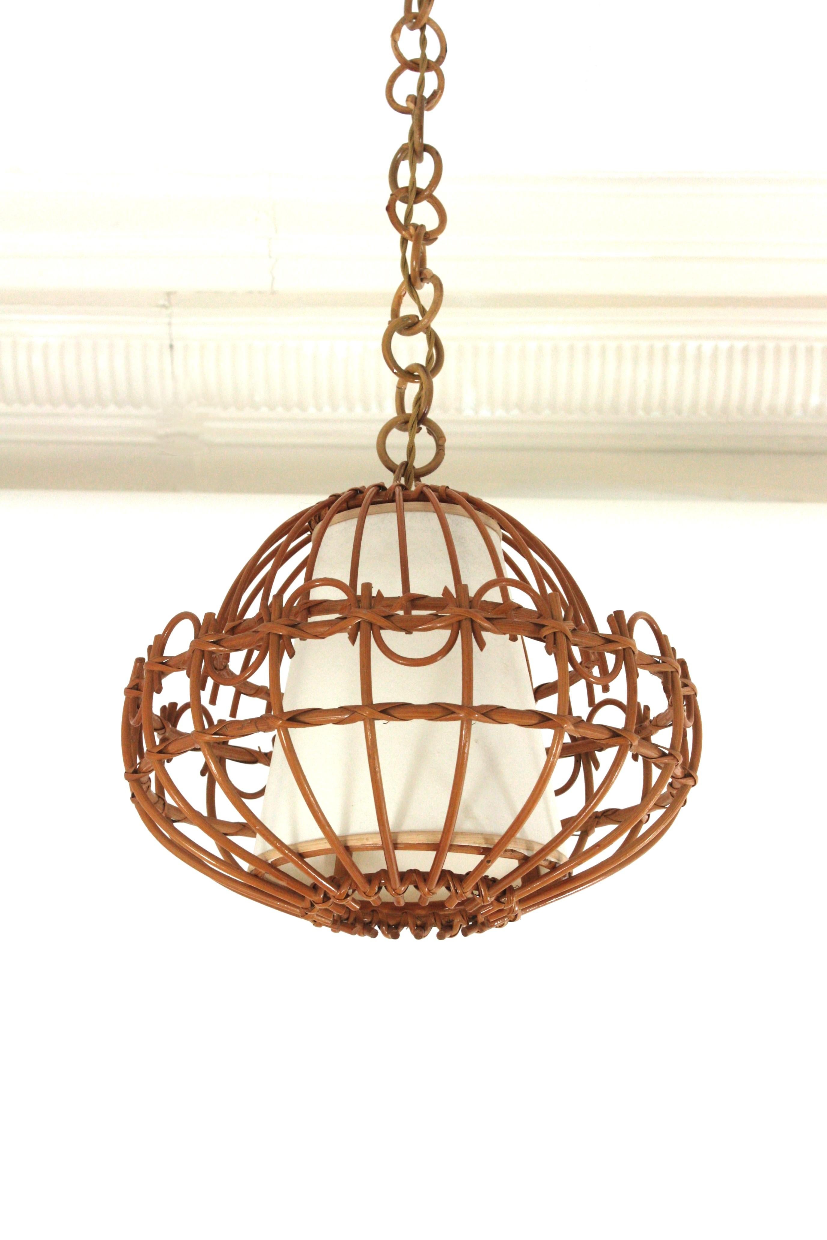 Hand-Crafted Rattan Pendant Hanging Light / Lantern, 1960s  For Sale