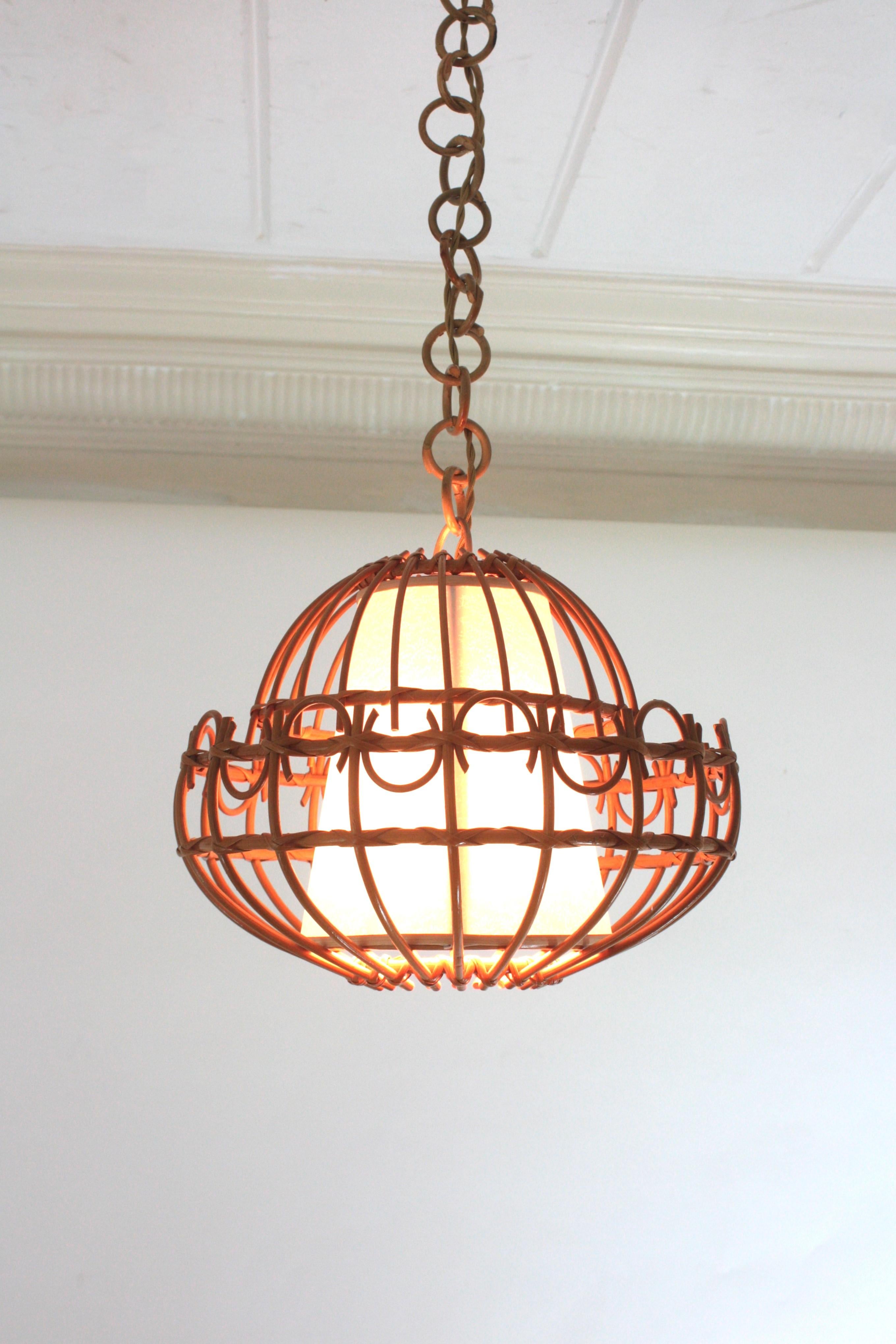 Rattan Pendant Hanging Light / Lantern, 1960s  In Good Condition For Sale In Barcelona, ES