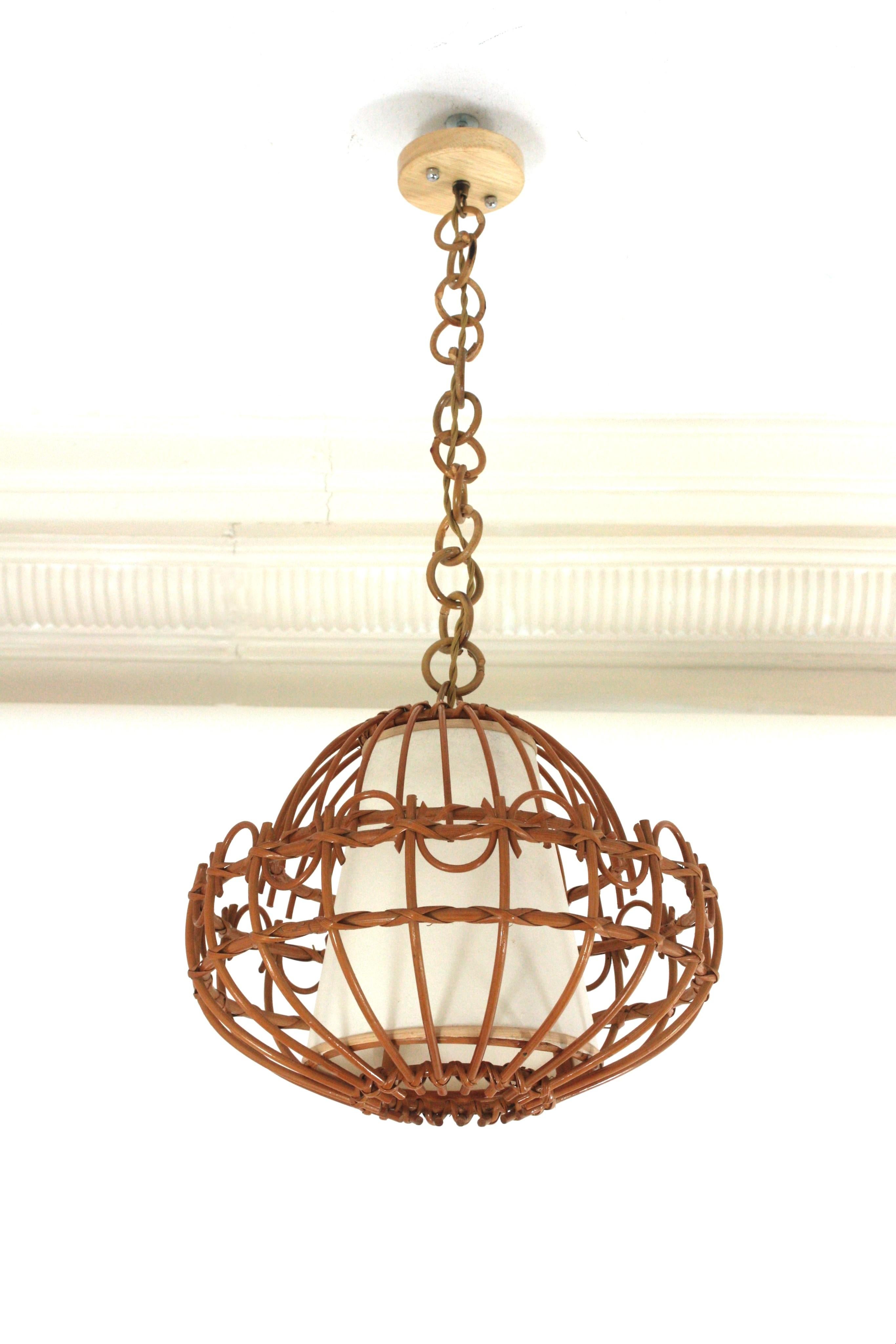 20th Century Rattan Pendant Hanging Light / Lantern, 1960s  For Sale