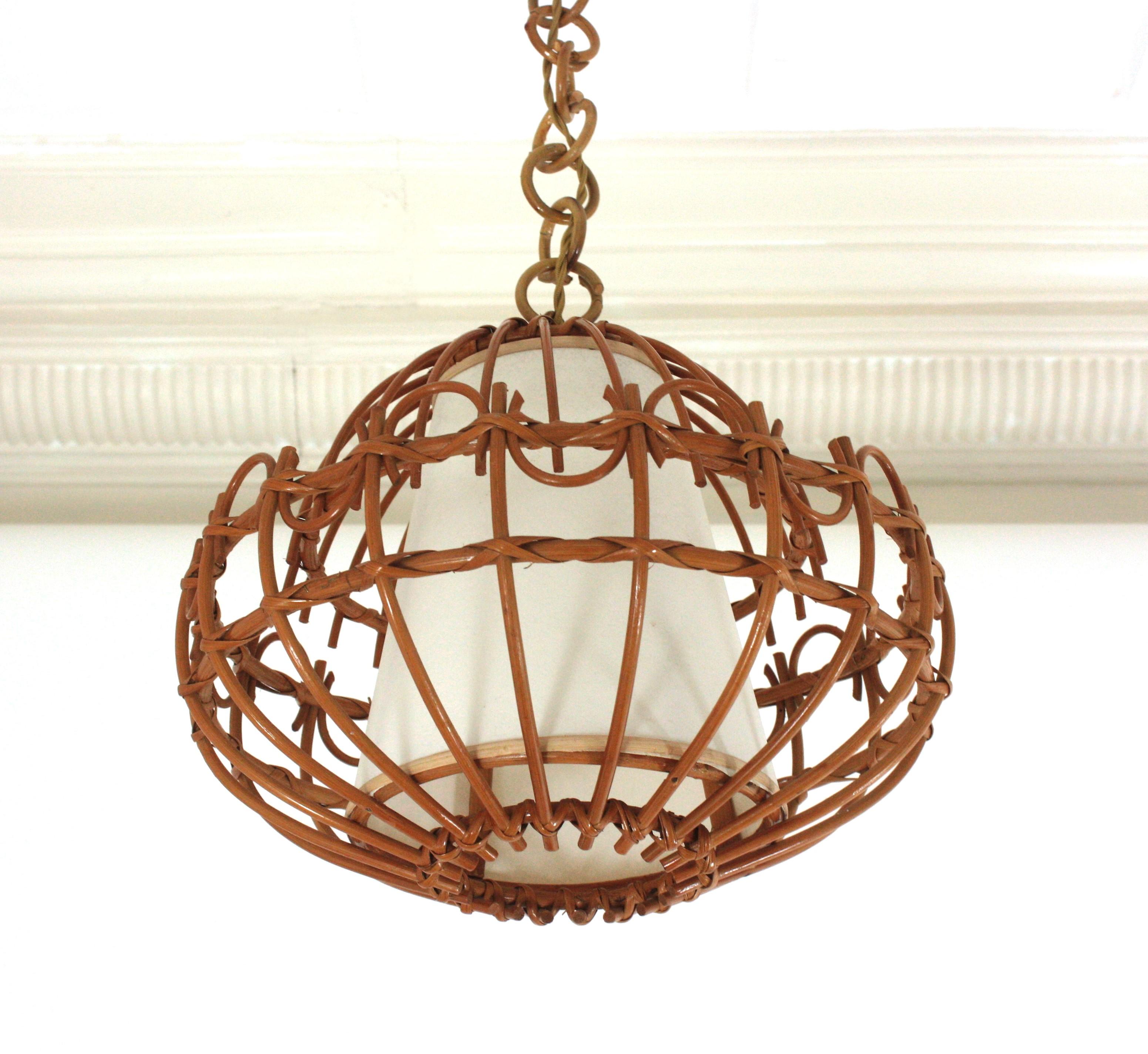 Lampe suspendue/lanterne en rotin, années 1960  en vente 1