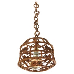 Rattan Pendant Hanging Light / Lantern with Filigree Details, 1960s