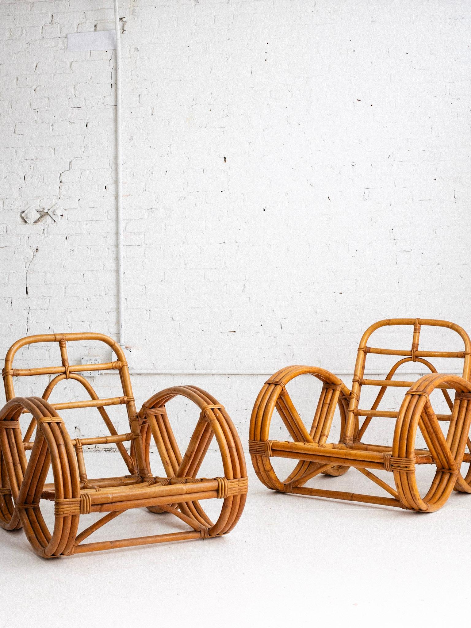 Rattan Pretzel Chair in the Style of Paul Frankl, One Available In Good Condition In Brooklyn, NY