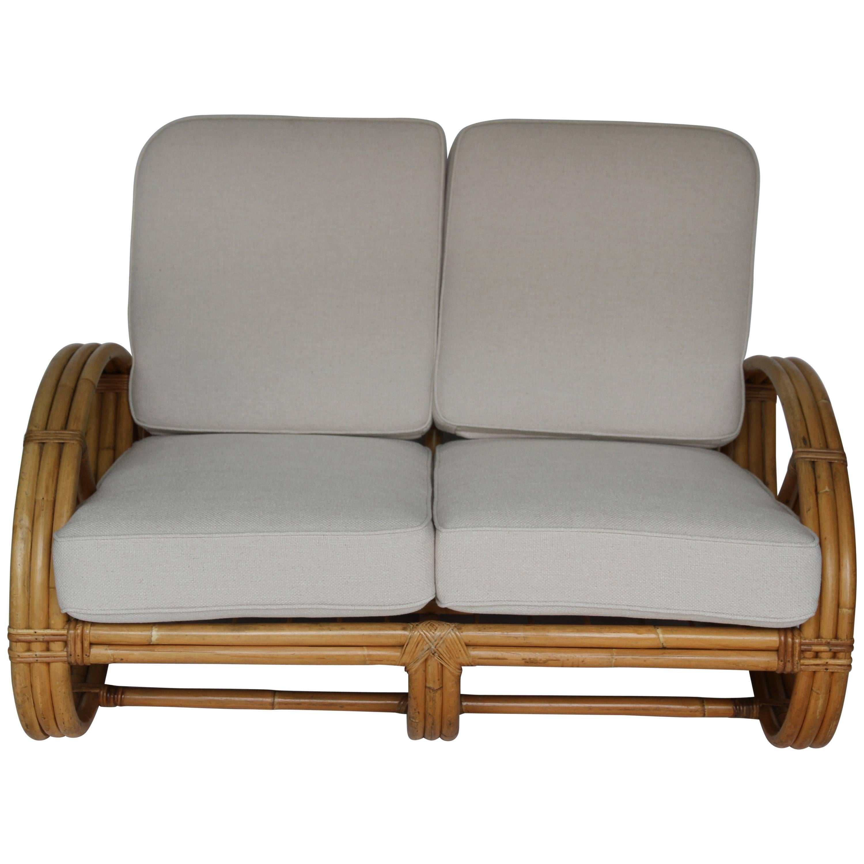 Rattan Pretzel Loveseat in the Style of Paul Frankl