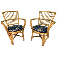 Rattan Bentwood Pretzel Style Club Chairs, a Pair