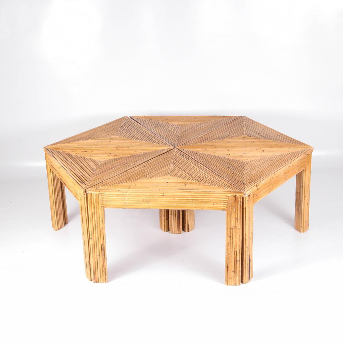 Create your own coffee table shape with these fun yet functional rattan triangle tables. In the style of Vivai del Sud, the iconic of rattan furniture brand in Europe back in 1970s.