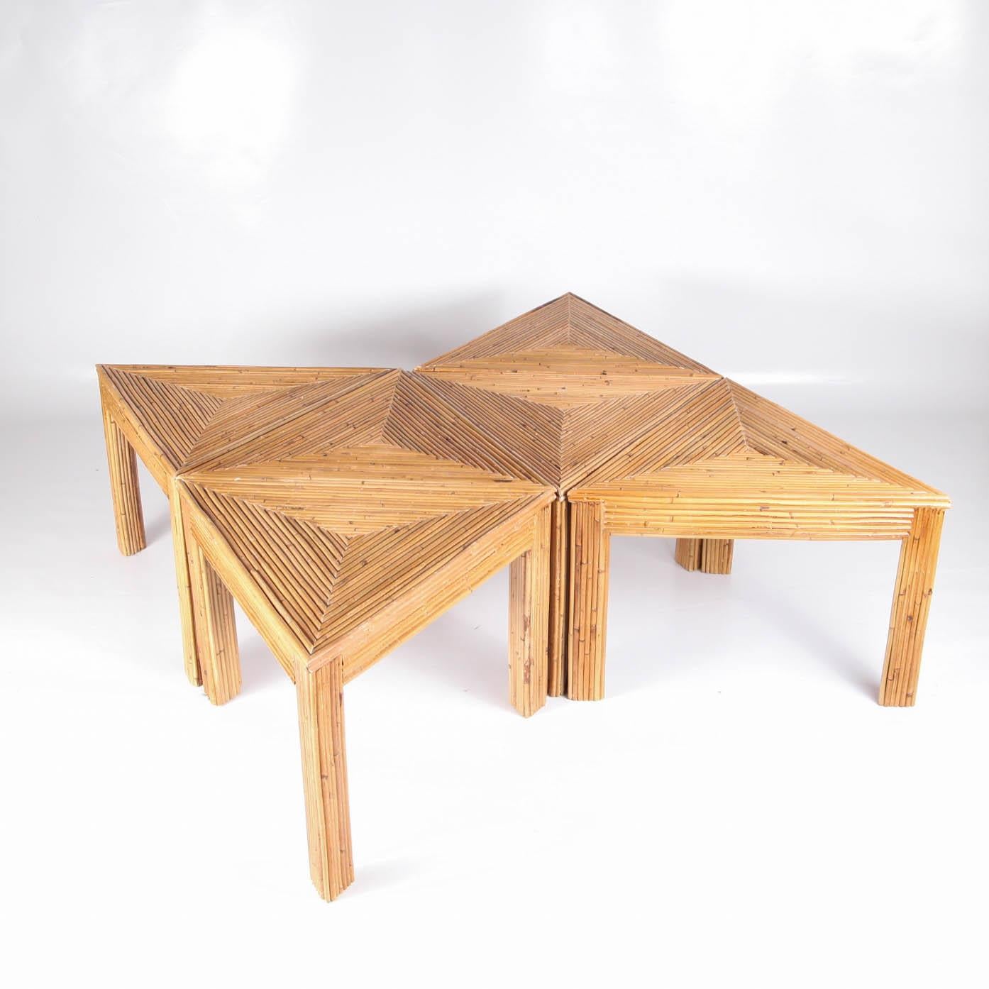Mid-Century Modern Rattan Puzzle Coffee Table
