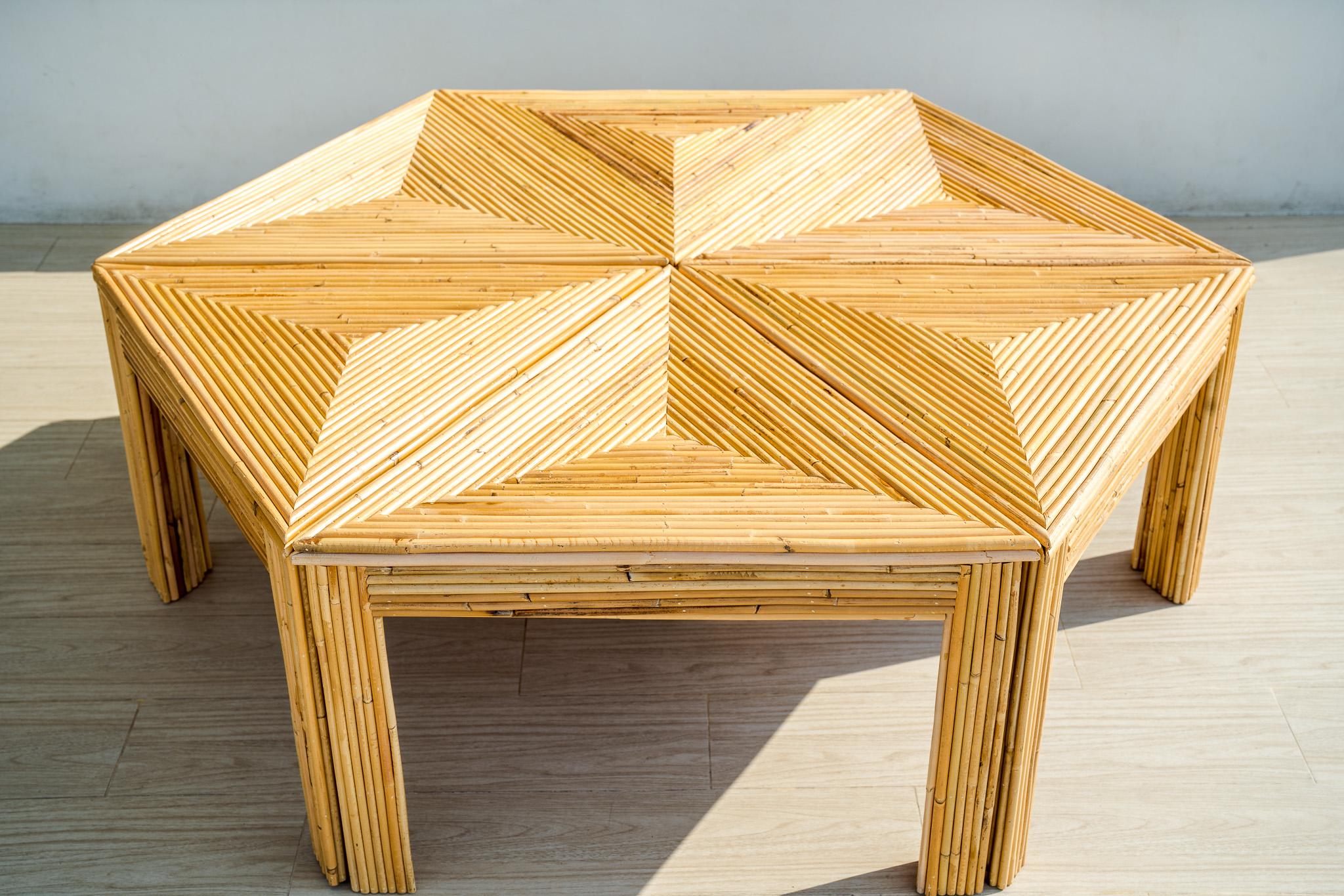 Mid-Century Modern Rattan Puzzle Coffee Table