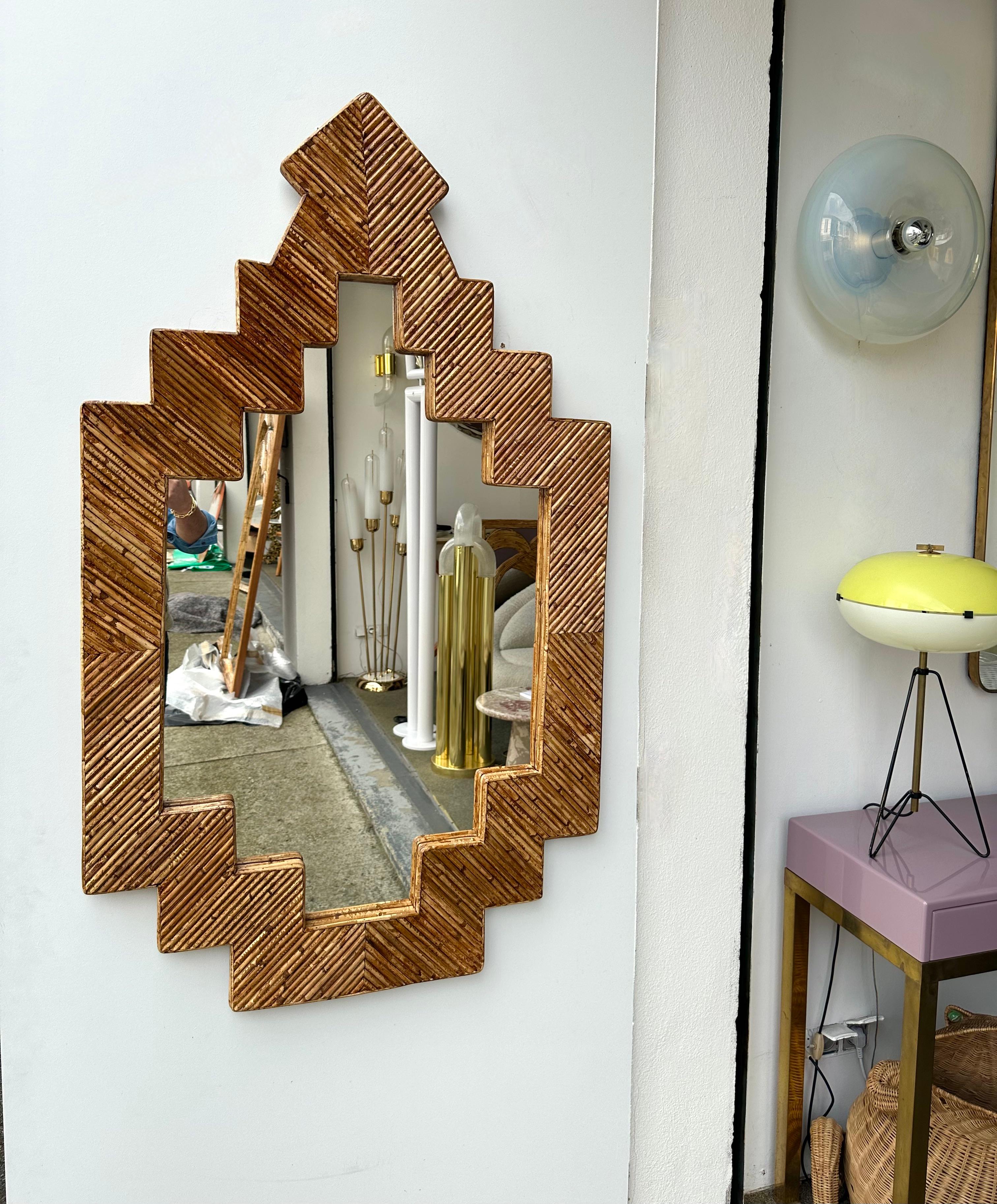 Rattan Pyramid Mirror by Vivai Del Sud. Italy, 1970s For Sale 5