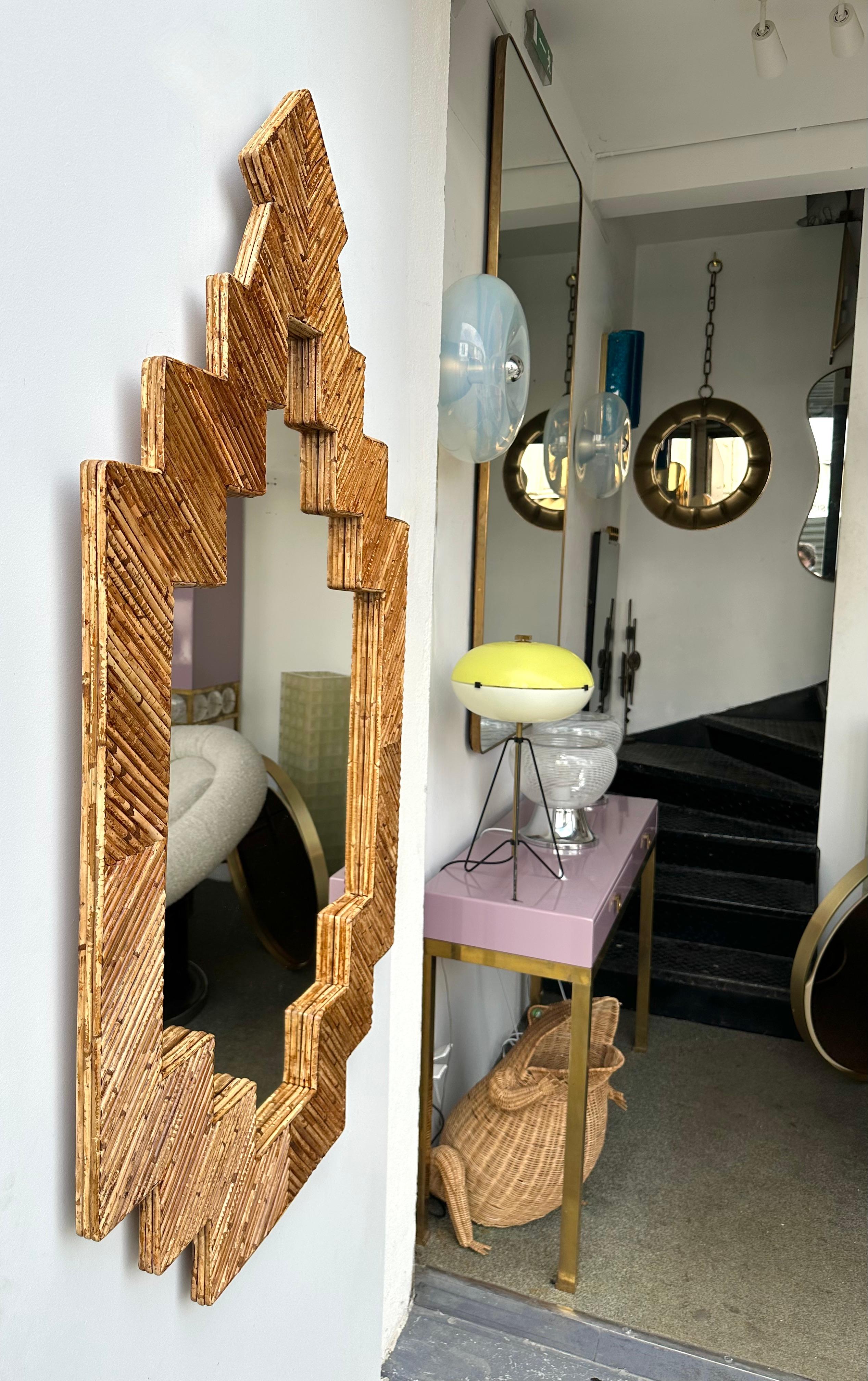 Rattan Pyramid Mirror by Vivai Del Sud. Italy, 1970s For Sale 6