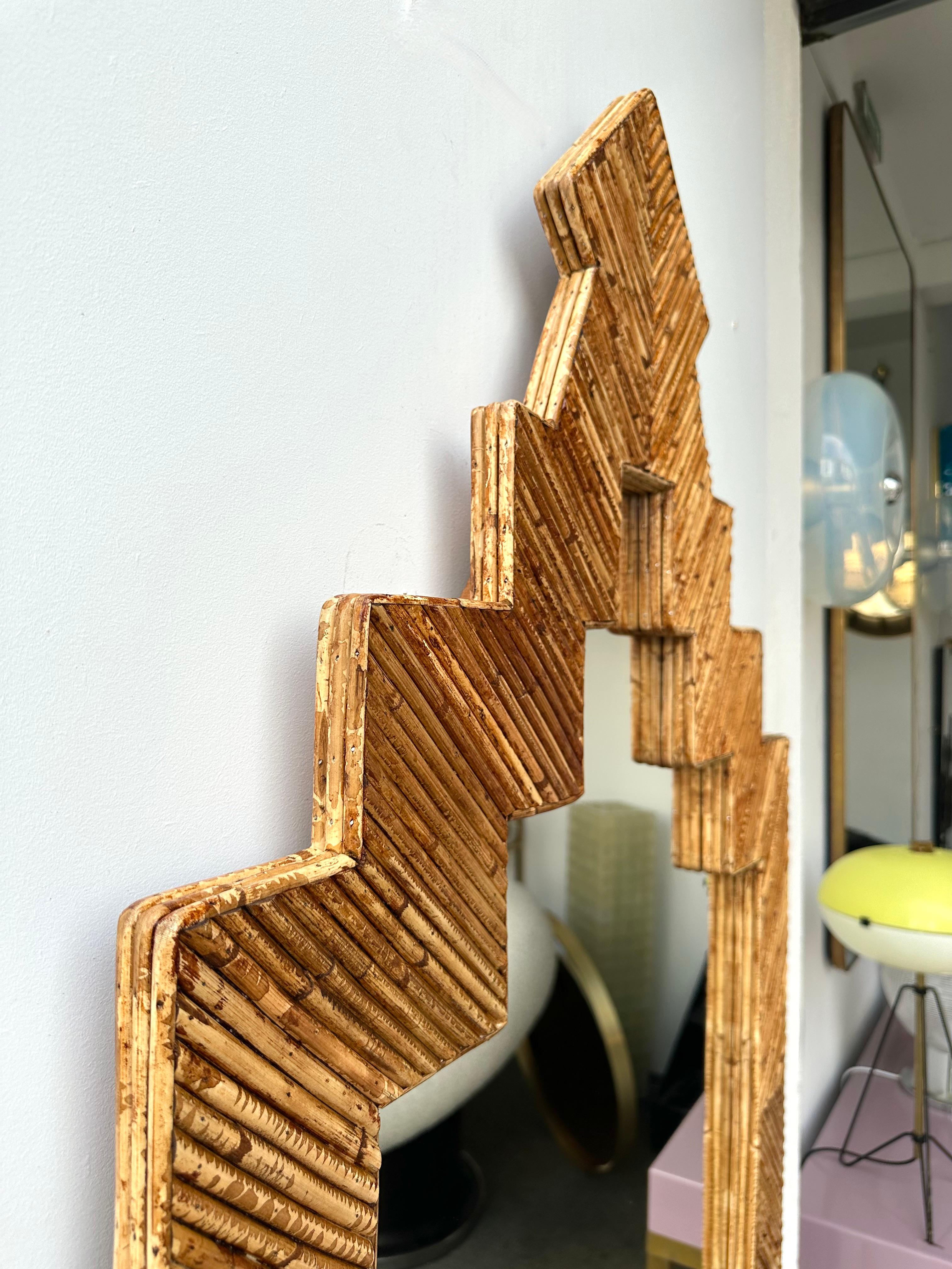 Rattan Pyramid Mirror by Vivai Del Sud. Italy, 1970s For Sale 2