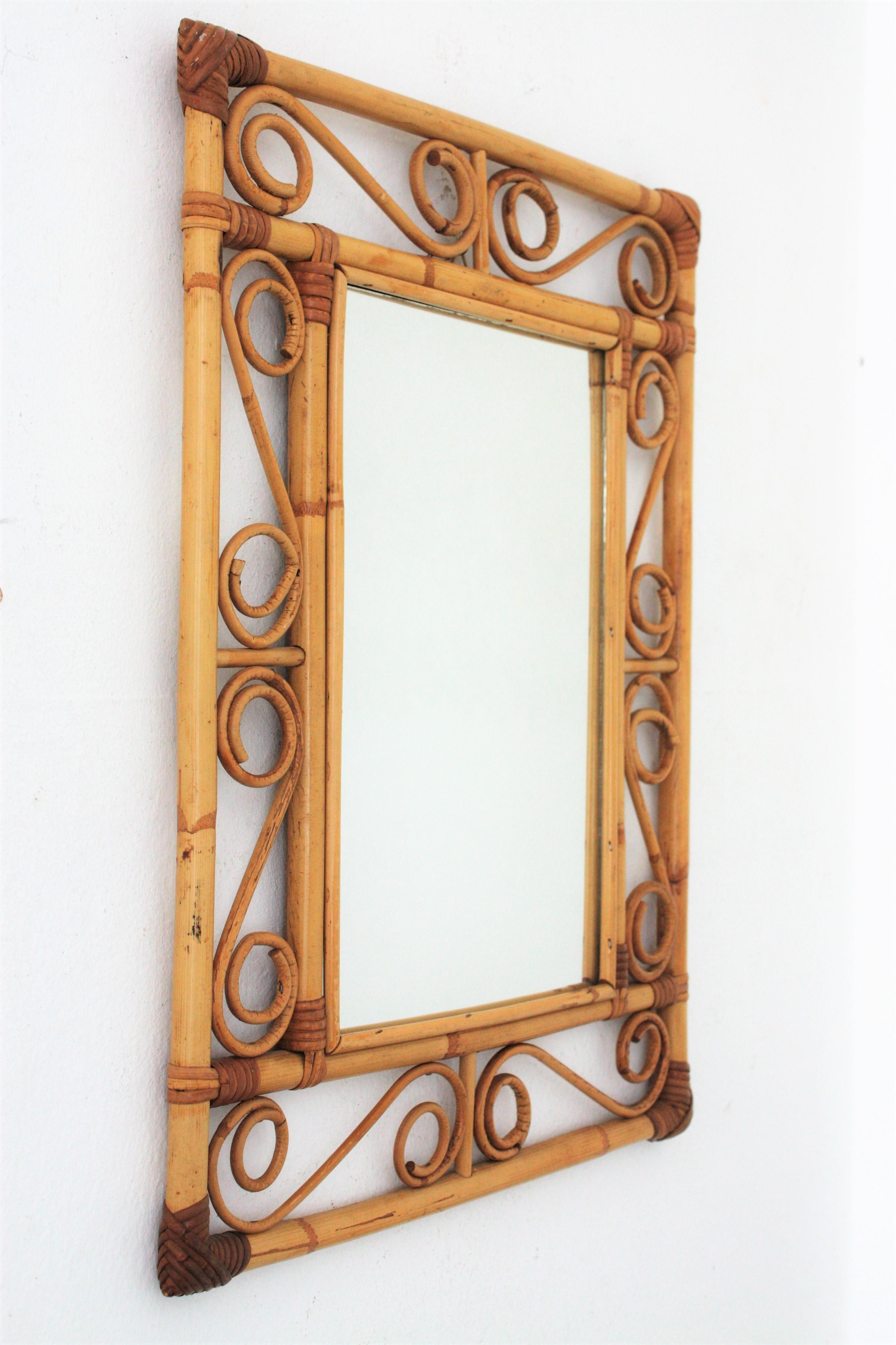 Rattan Rectangular Mirror with Scroll Motifs in the Style of Franco Albini 3