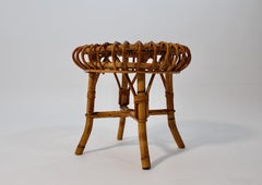 Rattan Riviera Style Mid-Century Modern Circular Vintage Stool Italy 1950s