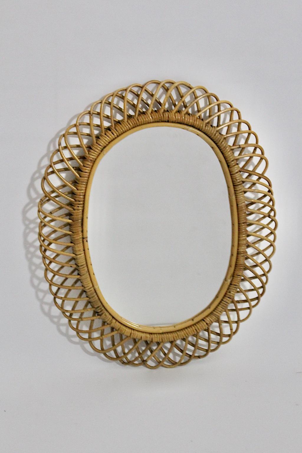 Rattan Riviera Style Vintage Sunburst or Wall Mirror, France, 1950s 3