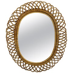 Rattan Riviera Style Vintage Sunburst or Wall Mirror, France, 1950s