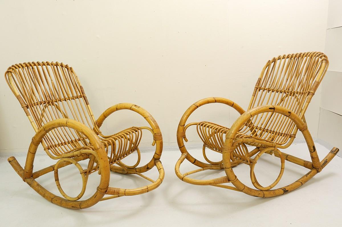 Rattan rocking chair by Rohe Noordwolde, a pair available
Price for one.