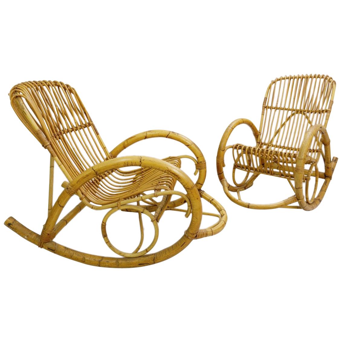Rattan Rocking Chair by Rohe Noordwolde, a Pair Available