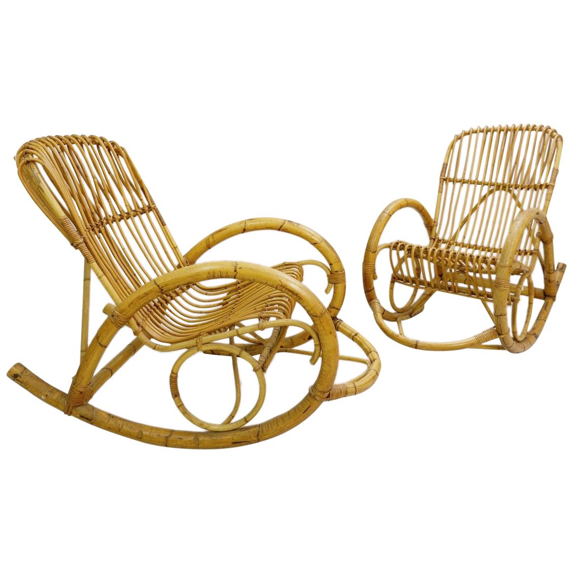 Sedia a dondolo in rattan di Rohe Noordwolde, disponibile in coppia in vendita
