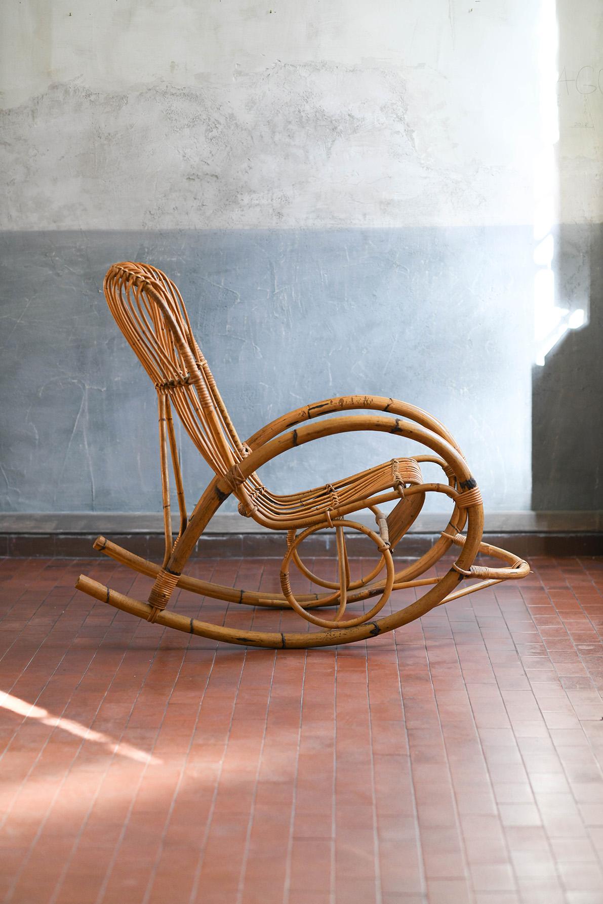 Rattan rocking chair, Italy 1980 3