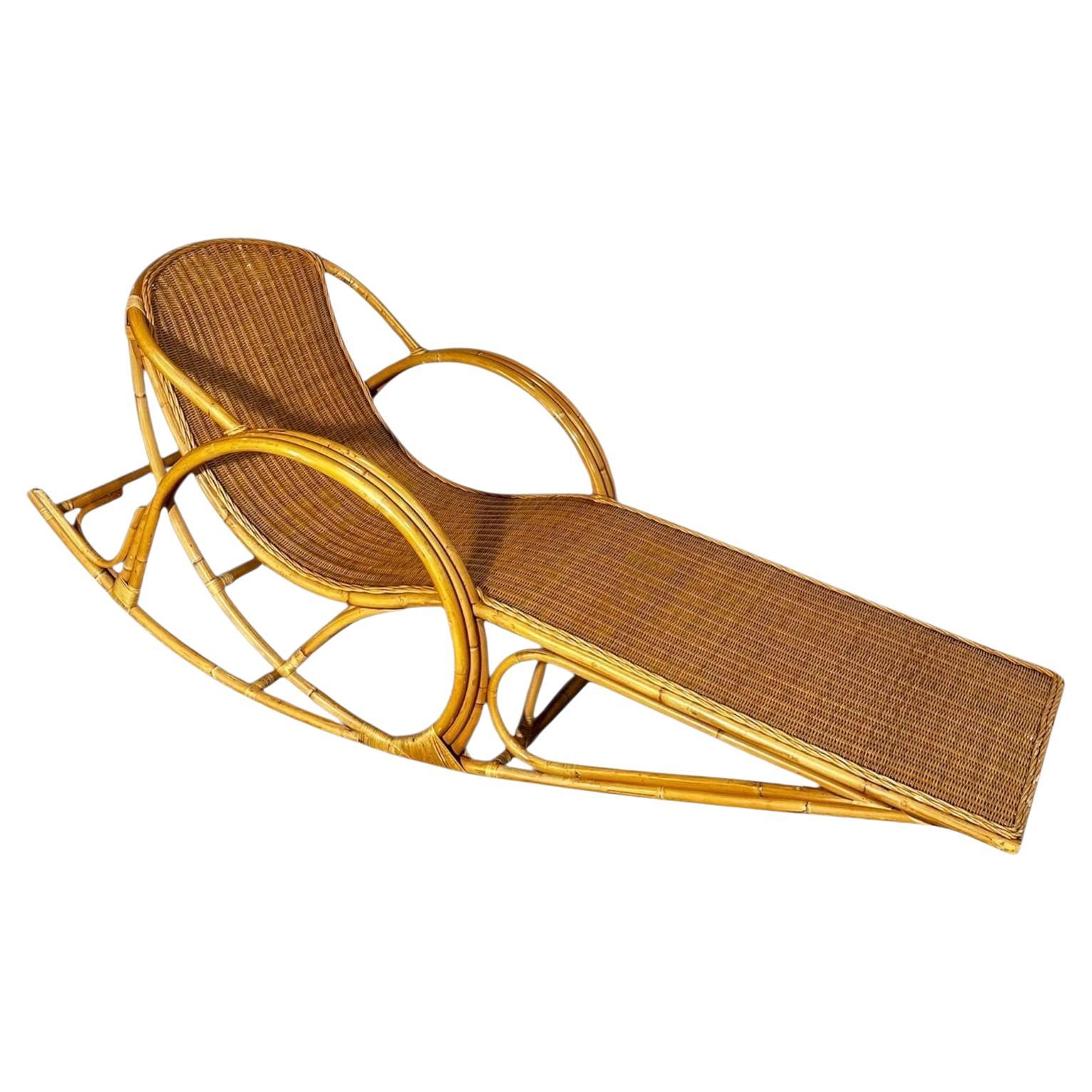 Rattan Rocking Chaise Lounge Chair, 1970