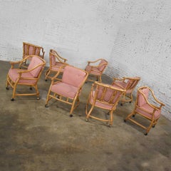Rattan Rolling Dining Chairs in the Style of Ficks Reed Set of 8