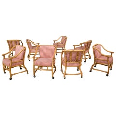Vintage Rattan Rolling Dining Chairs in the Style of Ficks Reed Set of 8