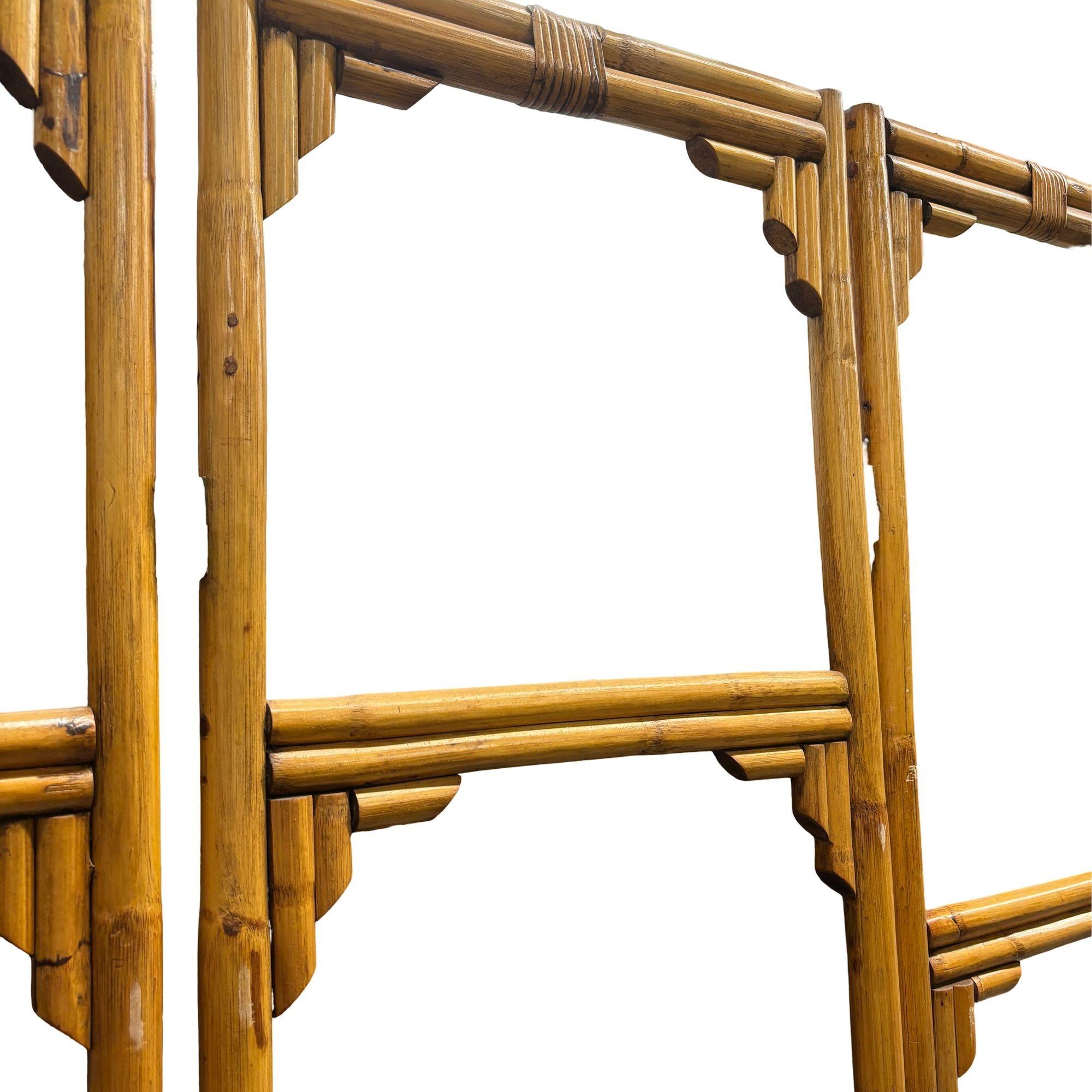 Mid-20th Century Rattan Room Divider Folding Screen Four Panels For Sale
