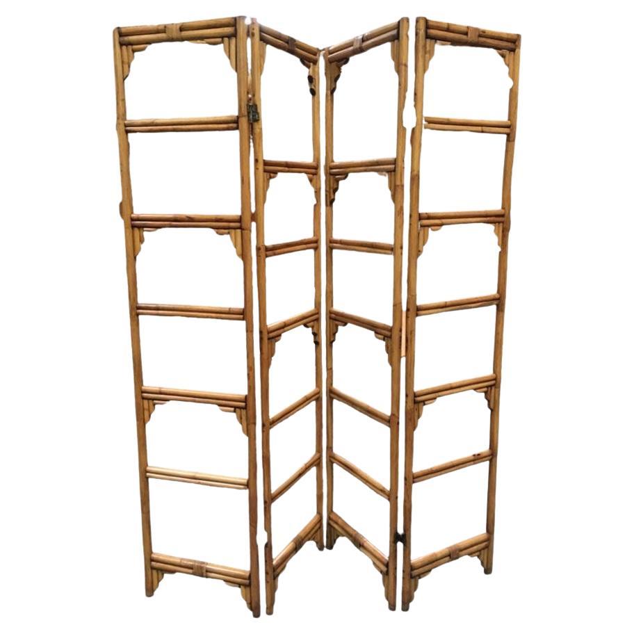 Rattan Room Divider Folding Screen Four Panels For Sale