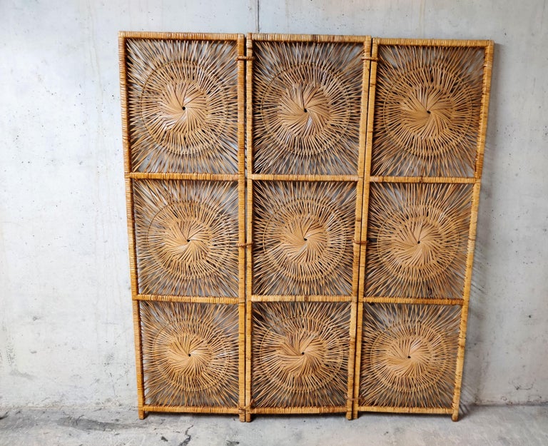 Rattan Room Divider or Folding Screen by Rohé Noordwolde, 1960s at 1stDibs