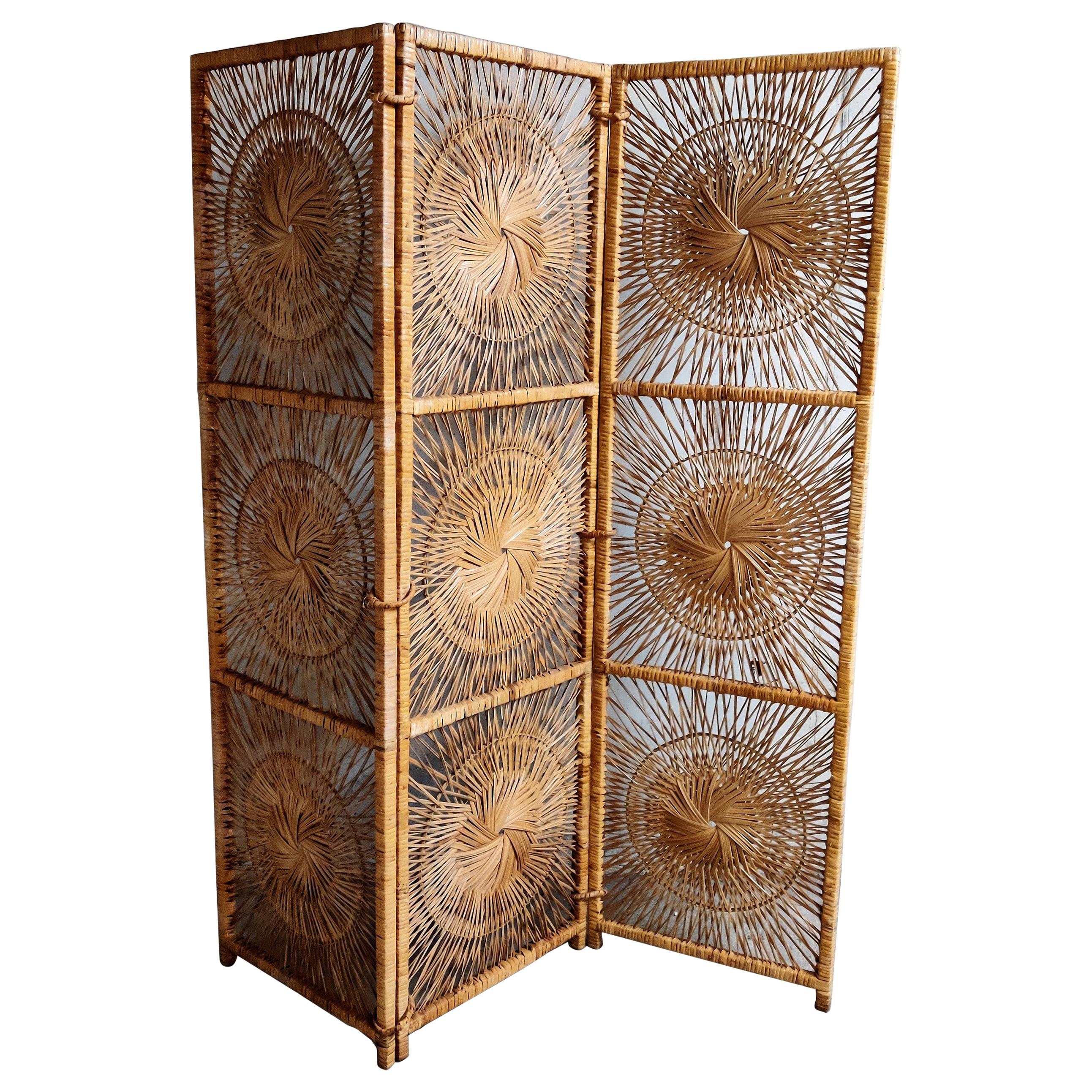 Rattan Room Divider or Folding Screen by Rohé Noordwolde, 1960s